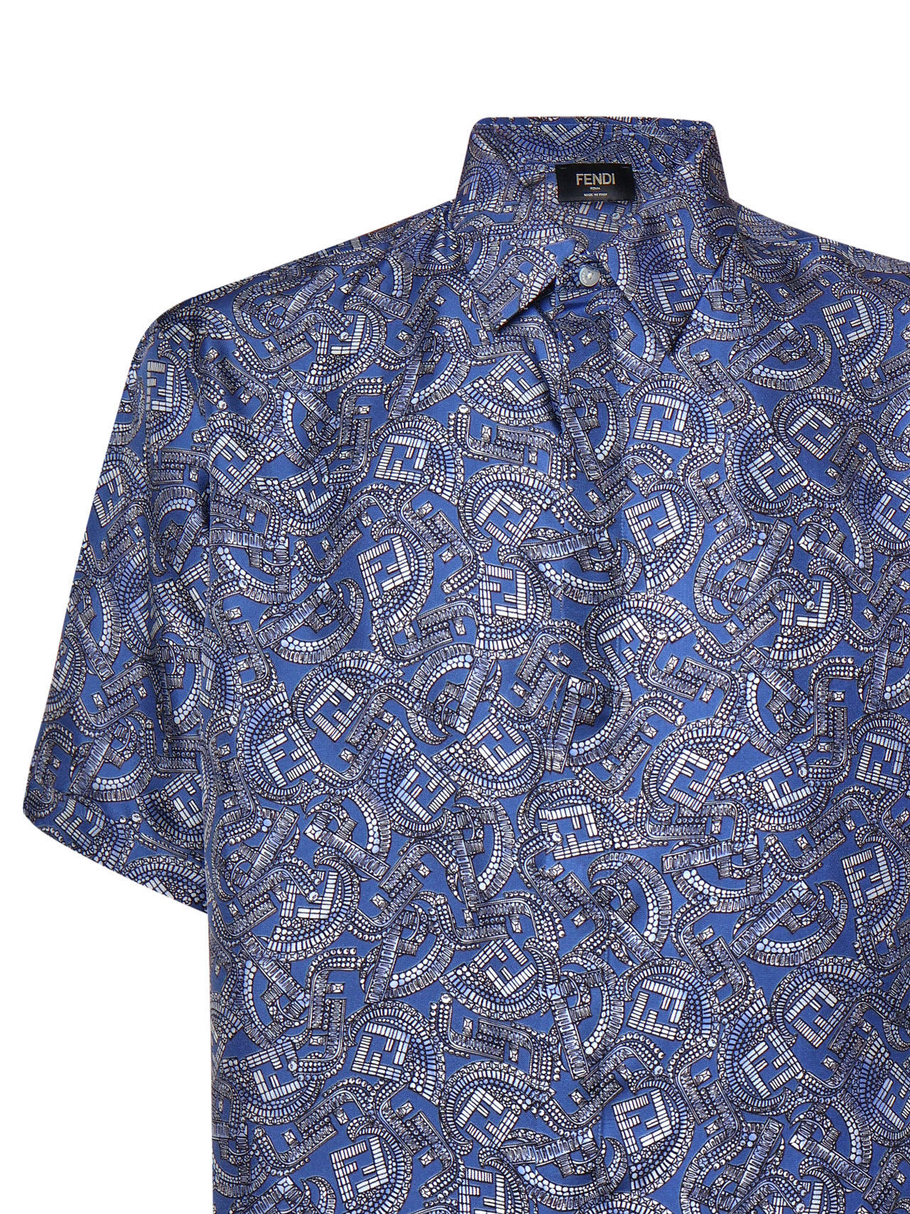 Fendi Logo-print Linen Shirt In Sapphire