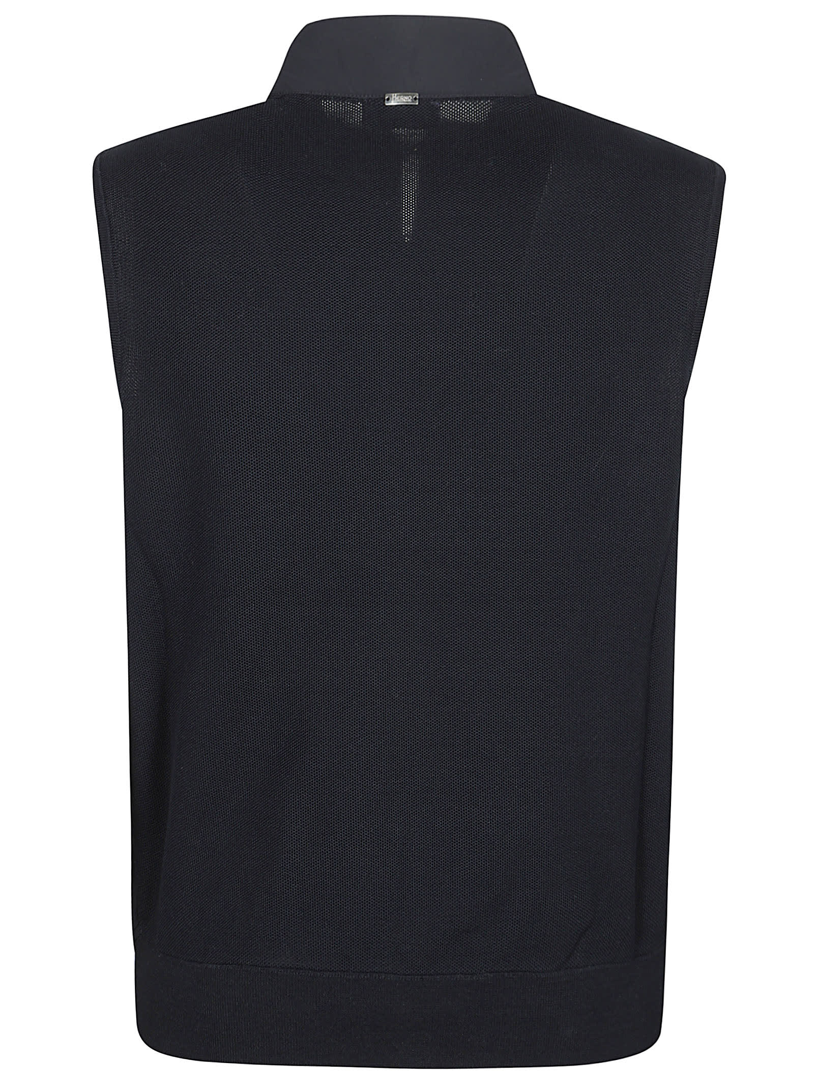 Herno Vest With High Collar And Zip Pockets In Blue