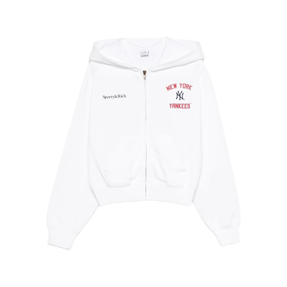Sporty & Rich Homerun Cropped Zip Hoodie In White