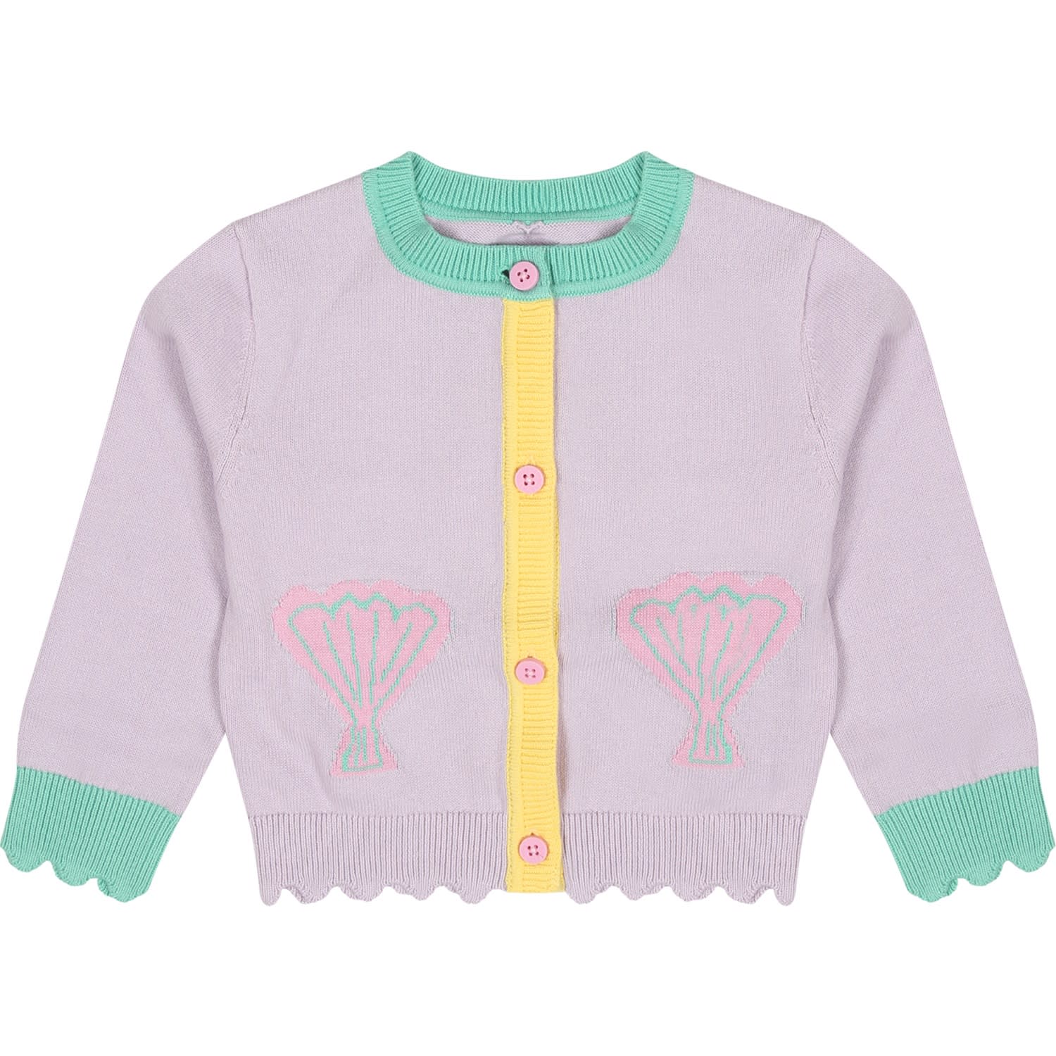 Shop Stella Mccartney Purple Cardigan For Baby Girl With Shells In Violet