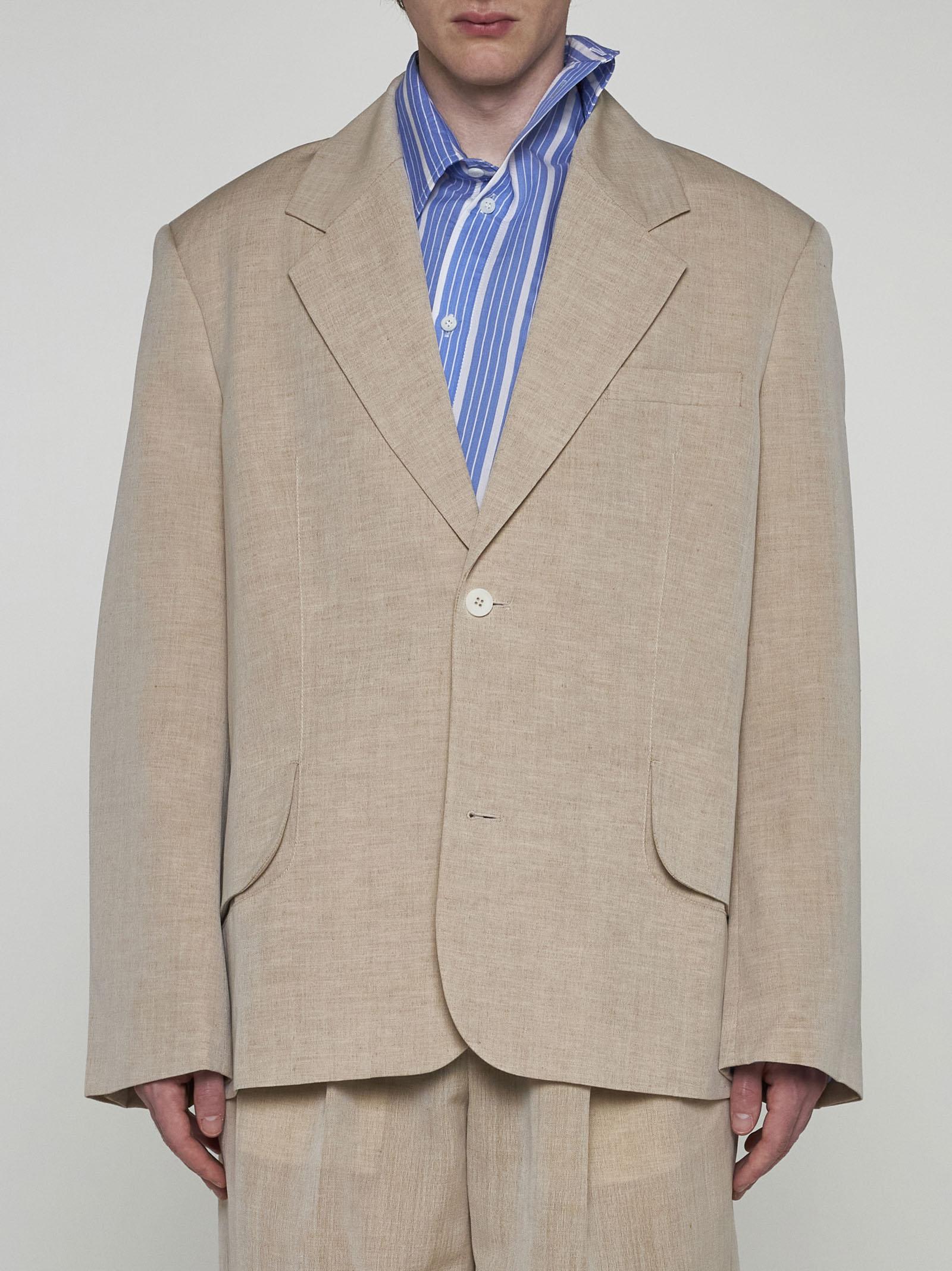 Shop Jacquemus Titolo Linen And Wool Single-breasted Blazer In Beige