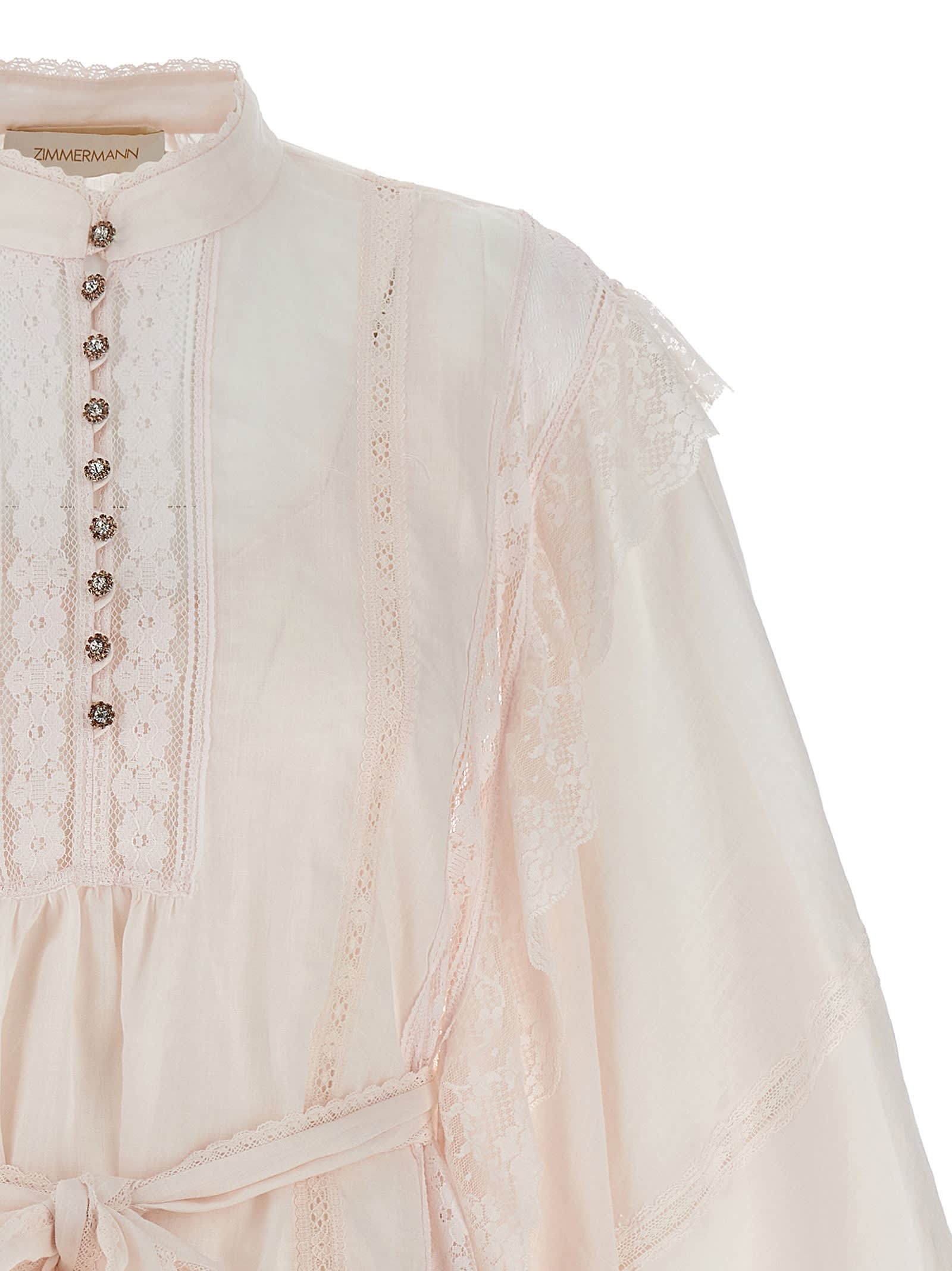 Shop Zimmermann Crush Lace Billow Mini Dress In Pink