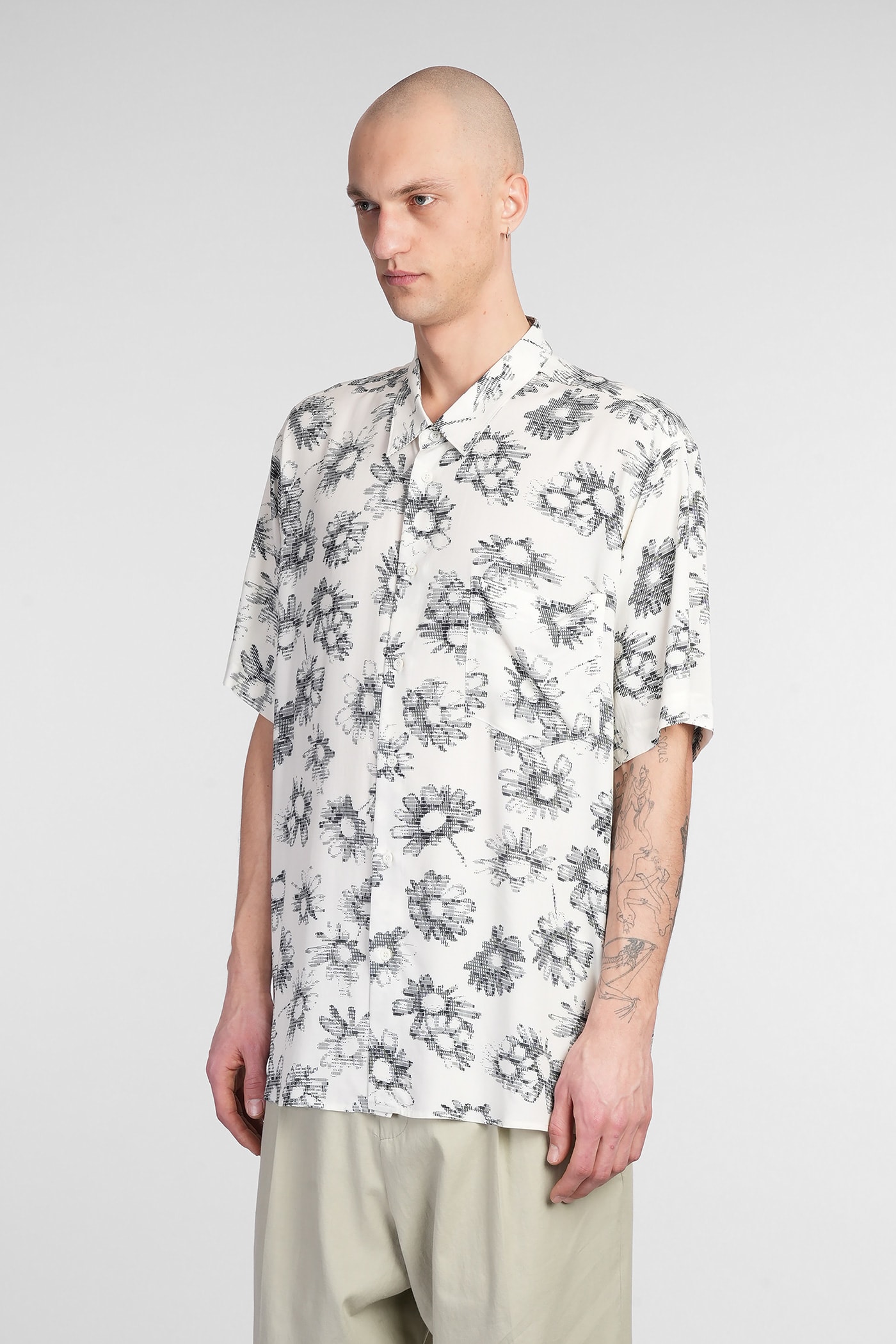 Magliano Matrix Print Viscose Bowling Shirt In Beige