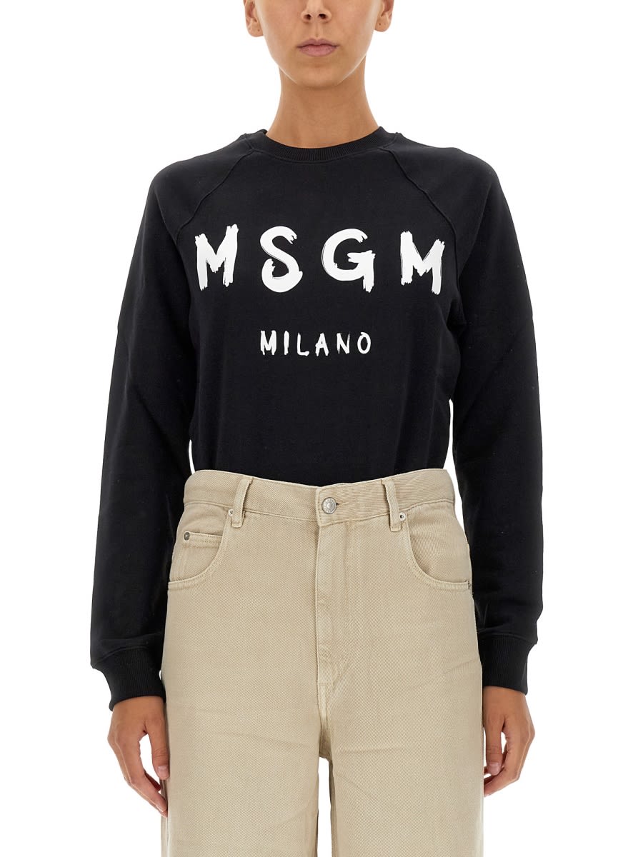 Shop Msgm Sweatshirt With Brushed Logo Print In Black