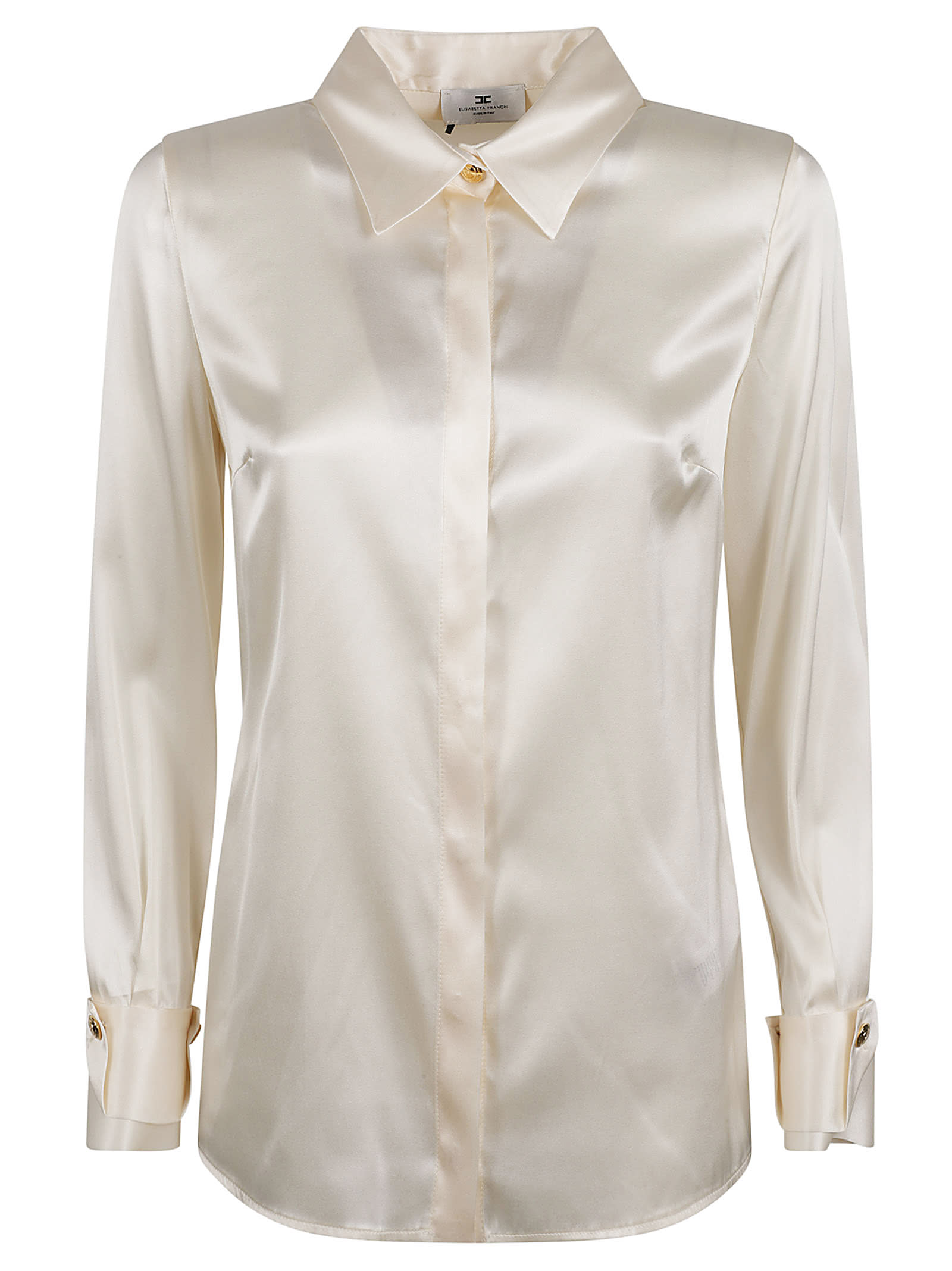 Elisabetta Franchi Long-sleeved Glossy Shirt In Burro