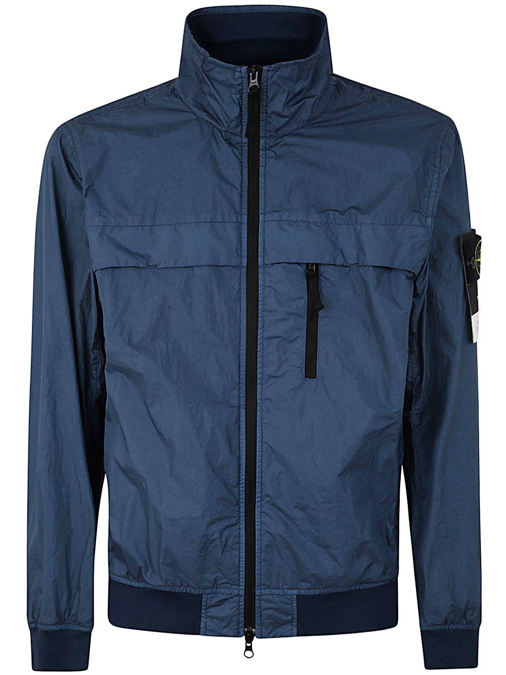 Stone Island Logo Patch Zip-up Jacket In Blu