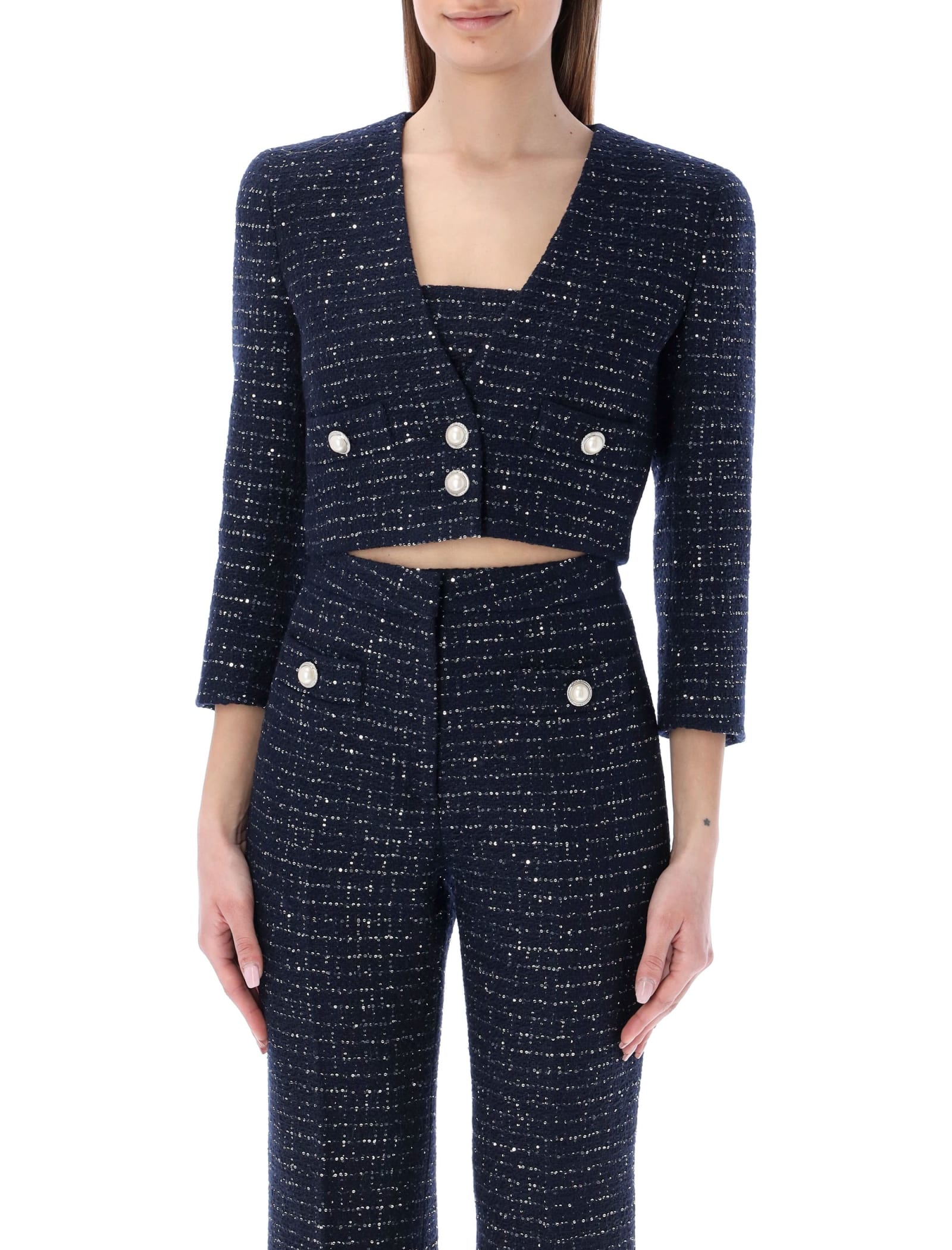 Alessandra Rich Sequin Tweed Cropped Jacket