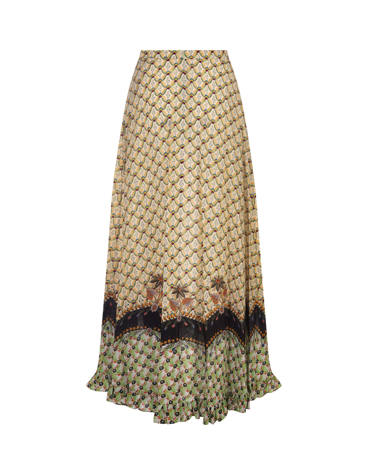 Shop Etro Green Crepe De Chine Long Skirt In Giallo/multicolour