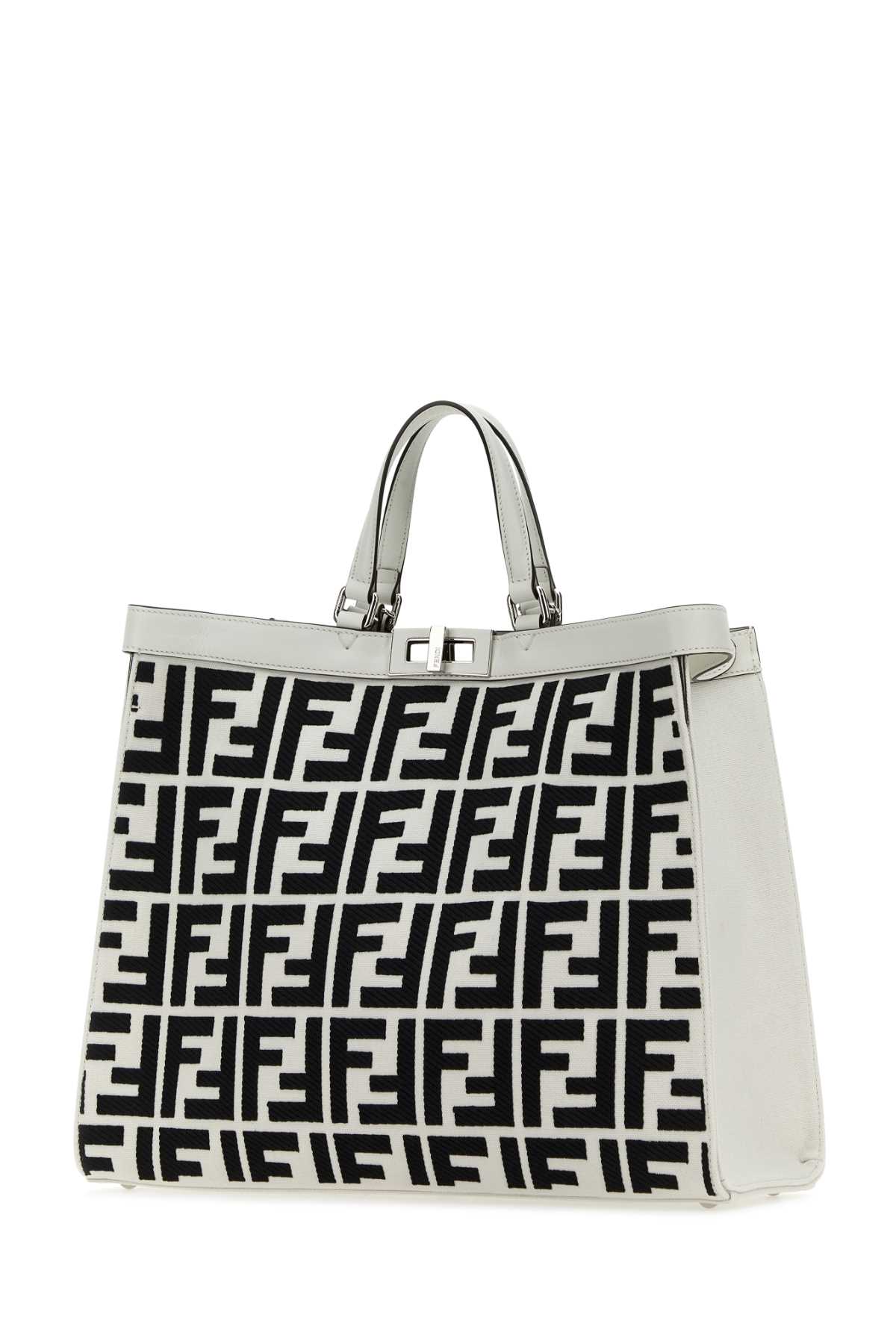 Shop Fendi Embroidered Fabric X-tote Shopping Bag In Whitericenerop