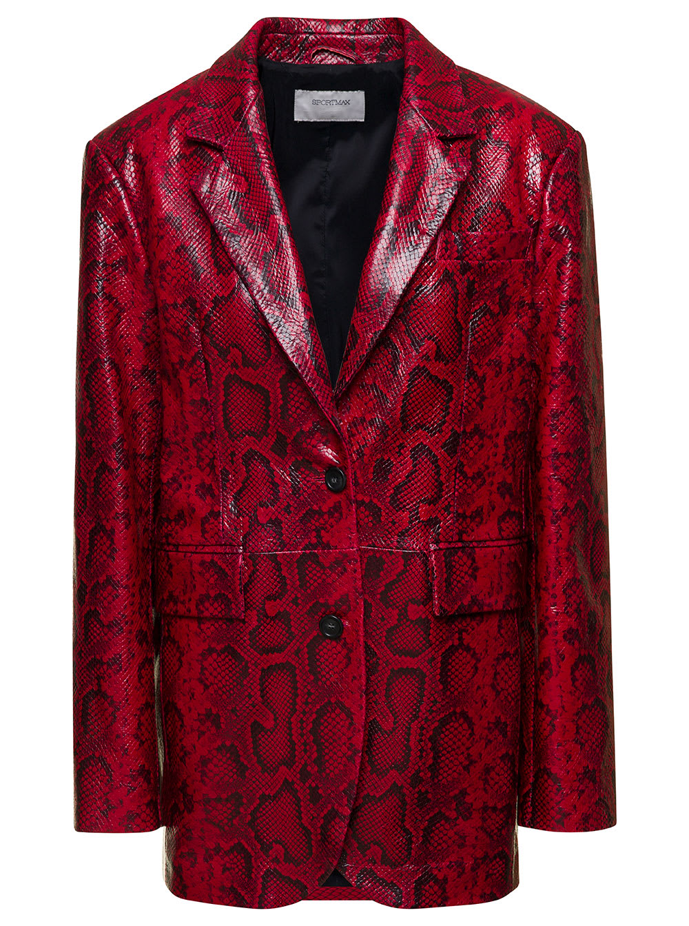 Shop Sportmax Oversized Red Double-breasted Jacket With Python Print In Leather Woman