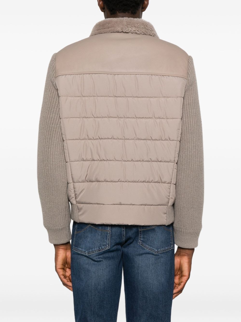 Corneliani Quilted Jacket With Shearling Collar In Brown