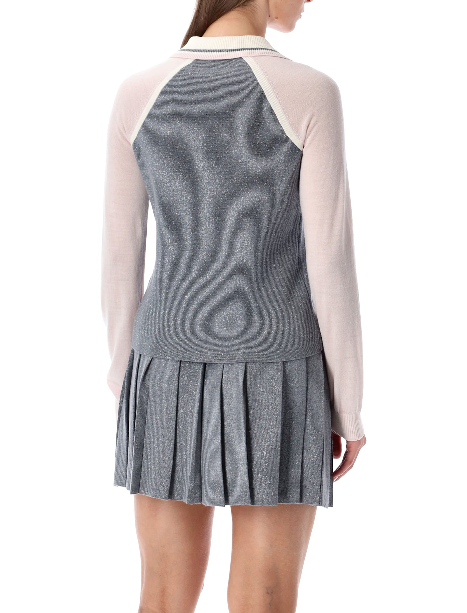 Casablanca Color-block Merino Polo Shirt With Classic Collar And Logo Patch In Gray