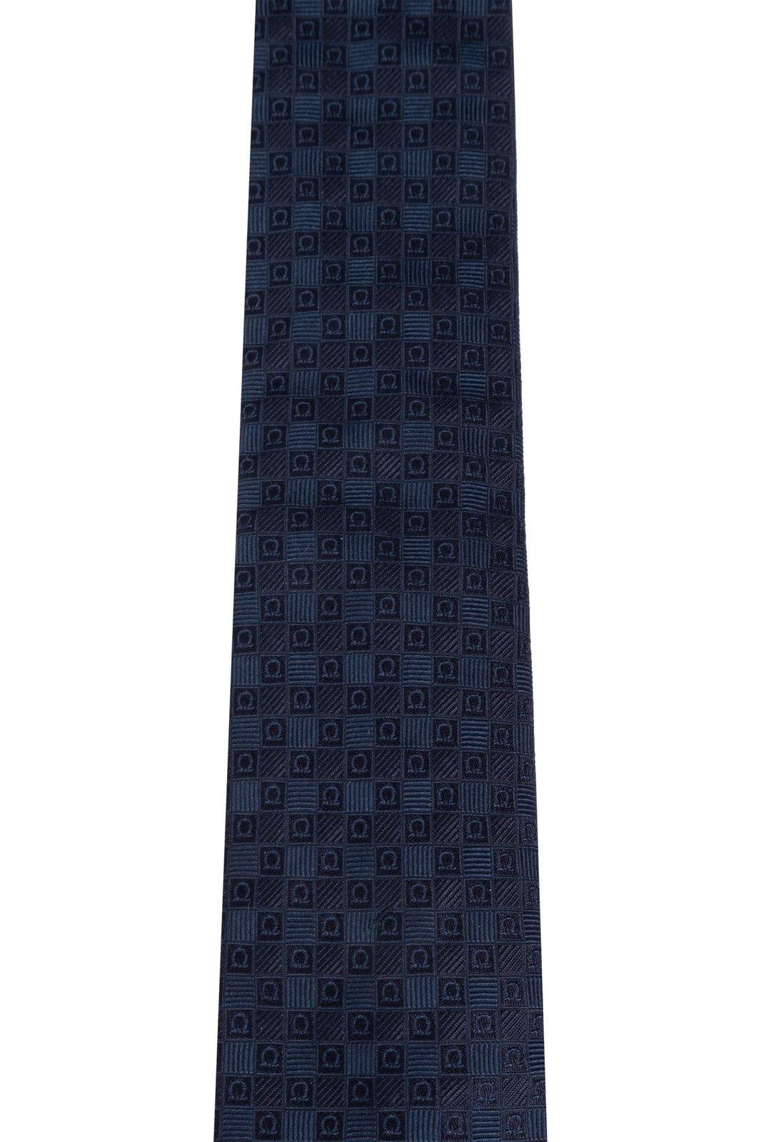 Shop Ferragamo Gancini Jacquard Tie In Navy