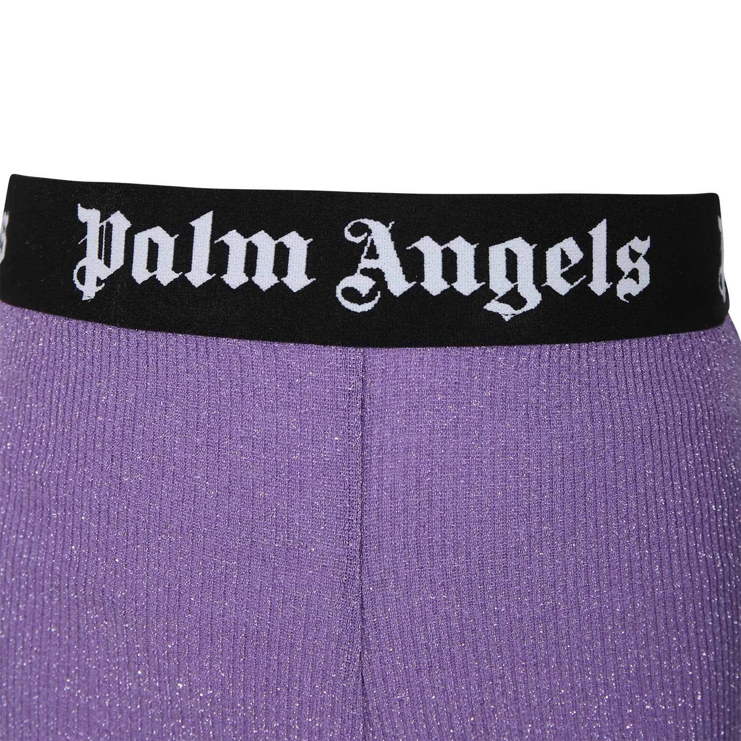 Shop Palm Angels Purple Leggings For Girl With Logo In Violet