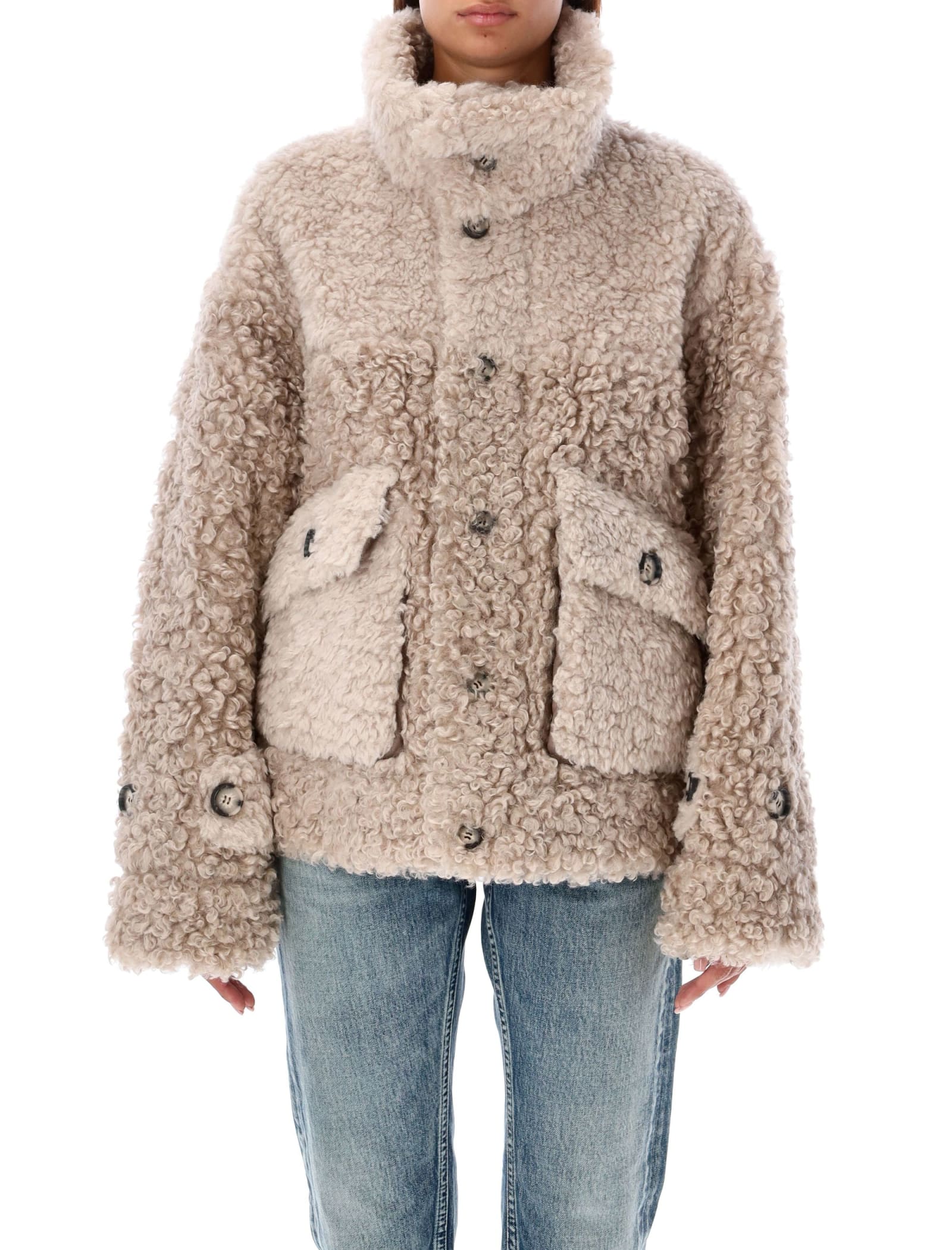 Shop Urbancode Short Reversible Shearling Peacot In Taupe