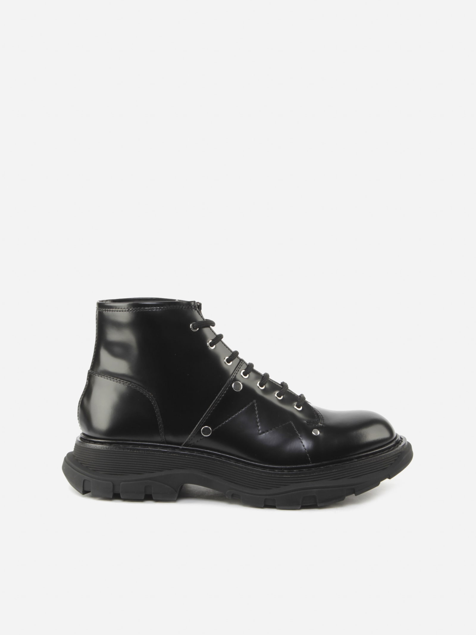 Alexander McQueen Shiny Black Calfskin Ankle Boots