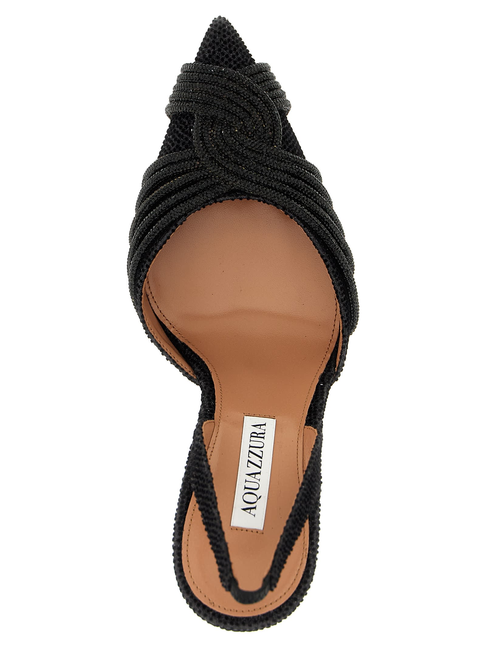 Aquazzura Embellished Glitter Patch Leather Pointed Stiletto In Black