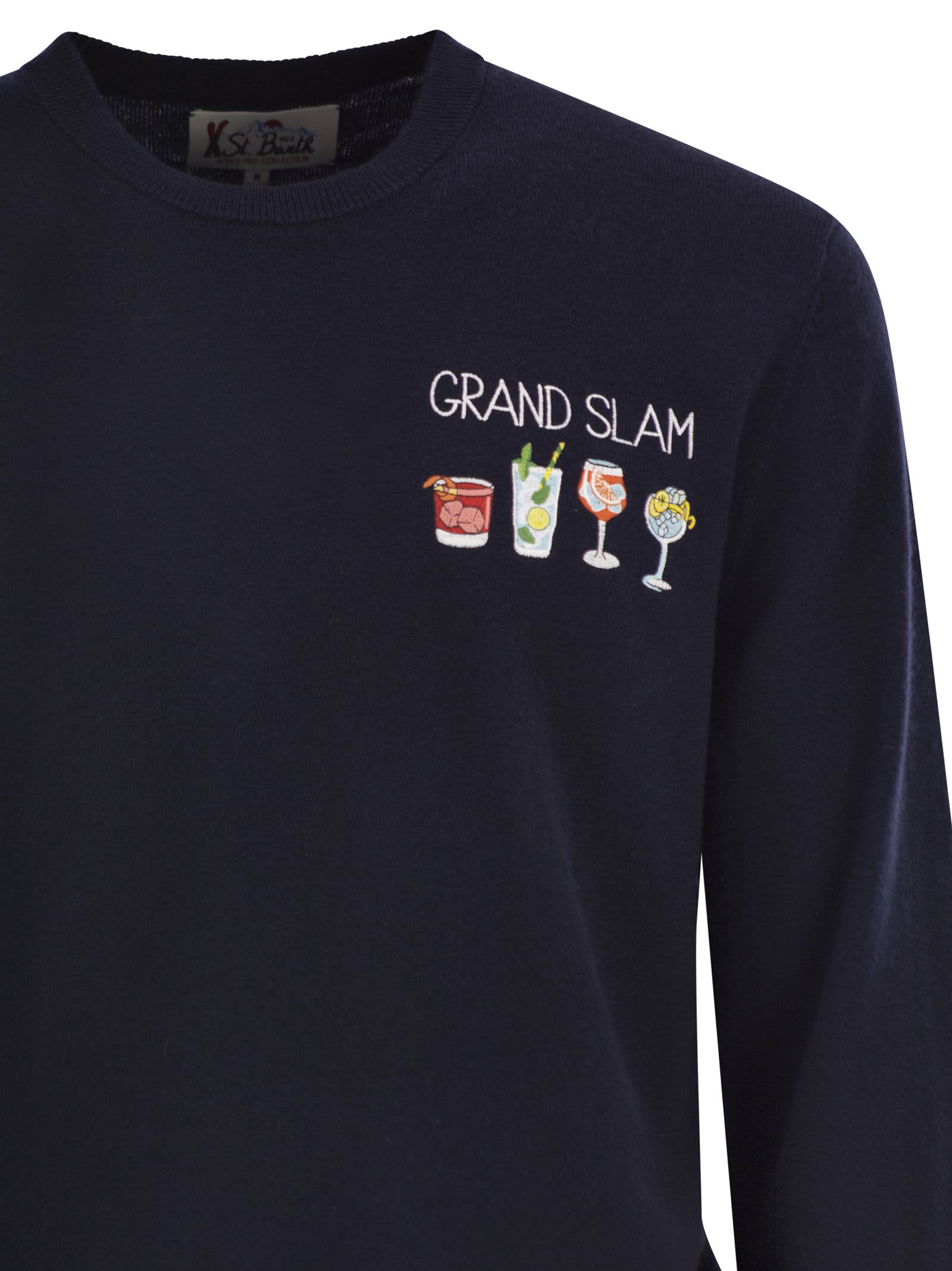Mc2 Saint Barth Heron Light Embroidered Sweater In Blue