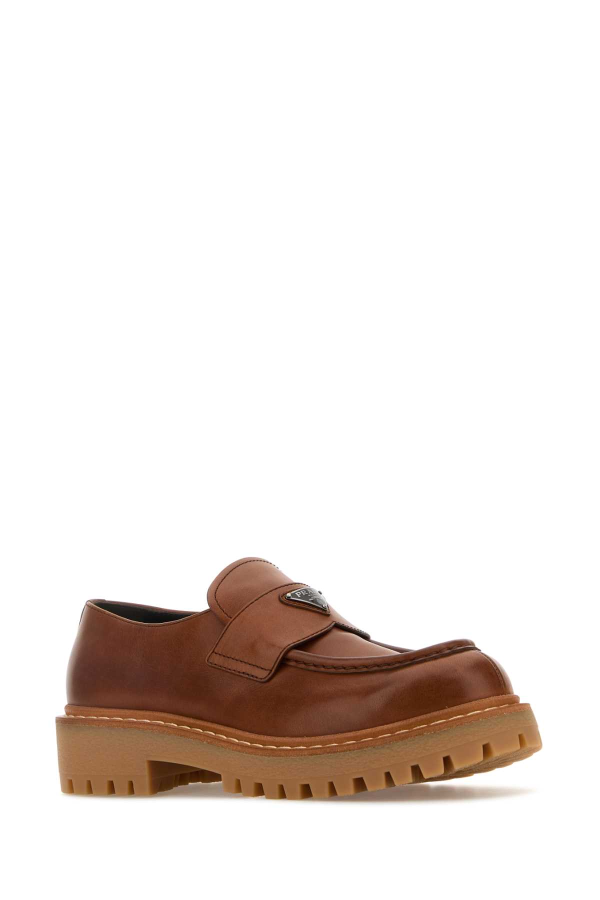Prada Women Caramel Leather Lace-up Shoes In Cognac