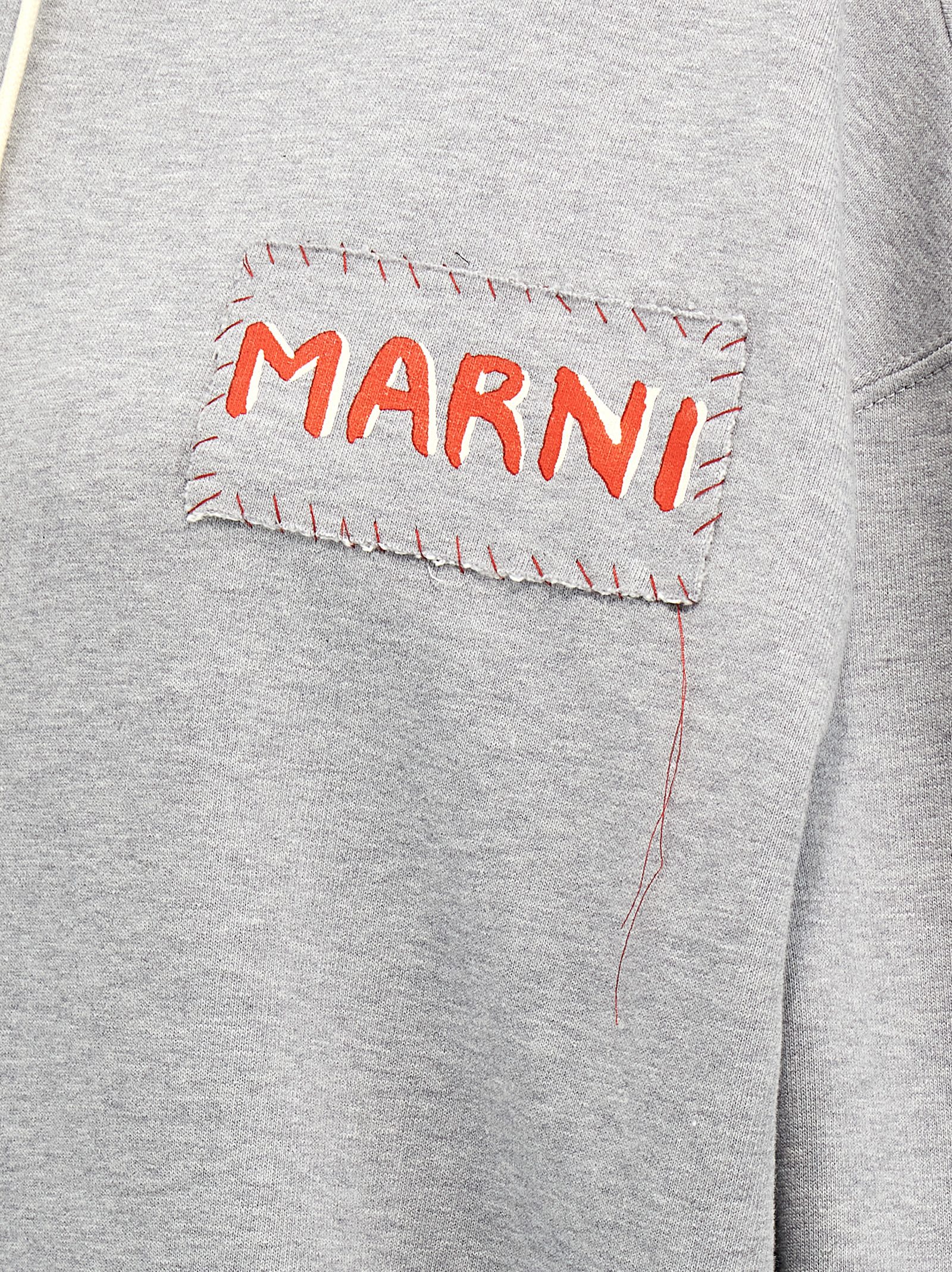 Shop Marni Logo Patch Hoodie In Gray