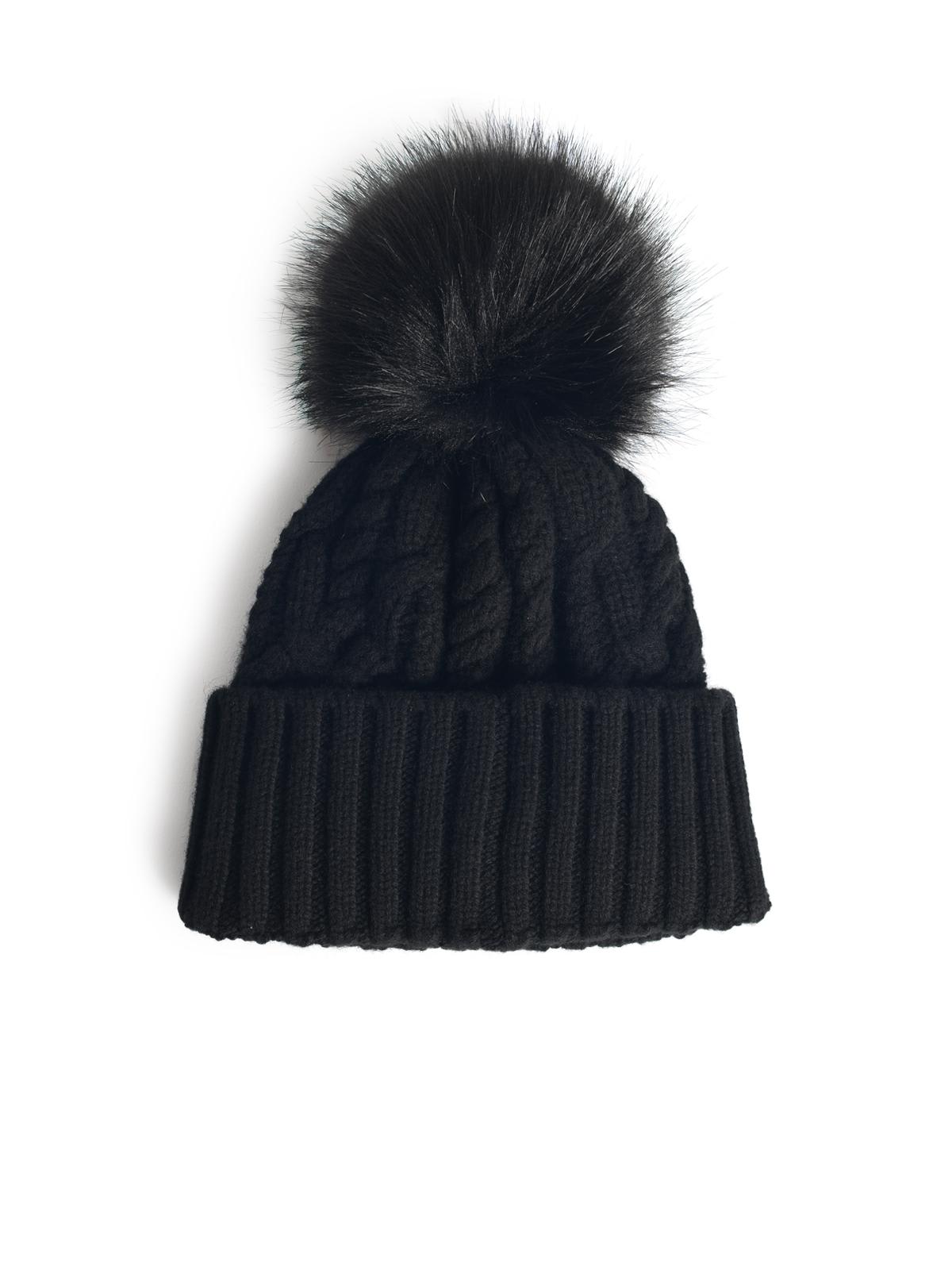 Moncler Virgin Wool And Black Cashmere Beanie Women In Black