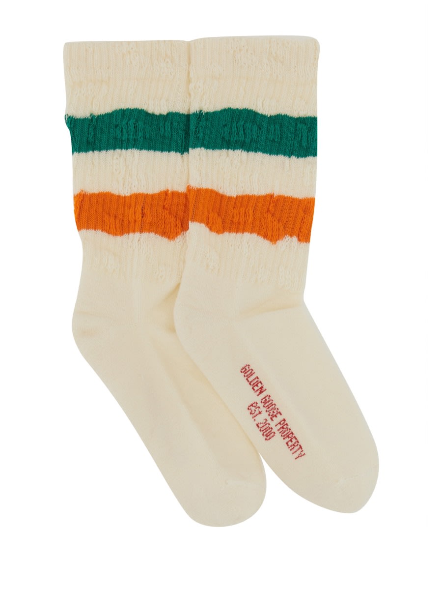 Shop Golden Goose Striped Socks In White