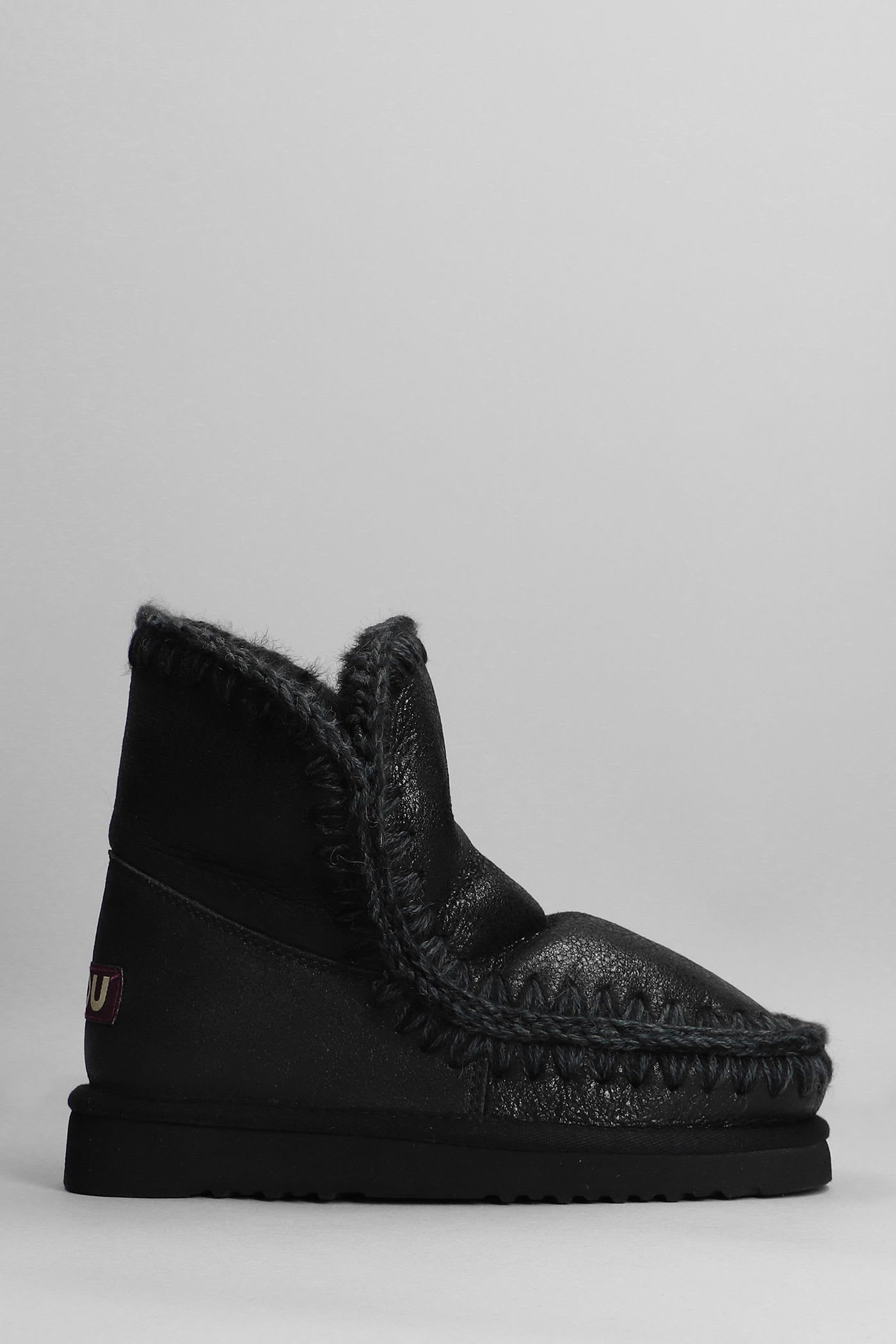 Mou Eskimo 18 Low Heels Ankle Boots In Black Leather In Multi
