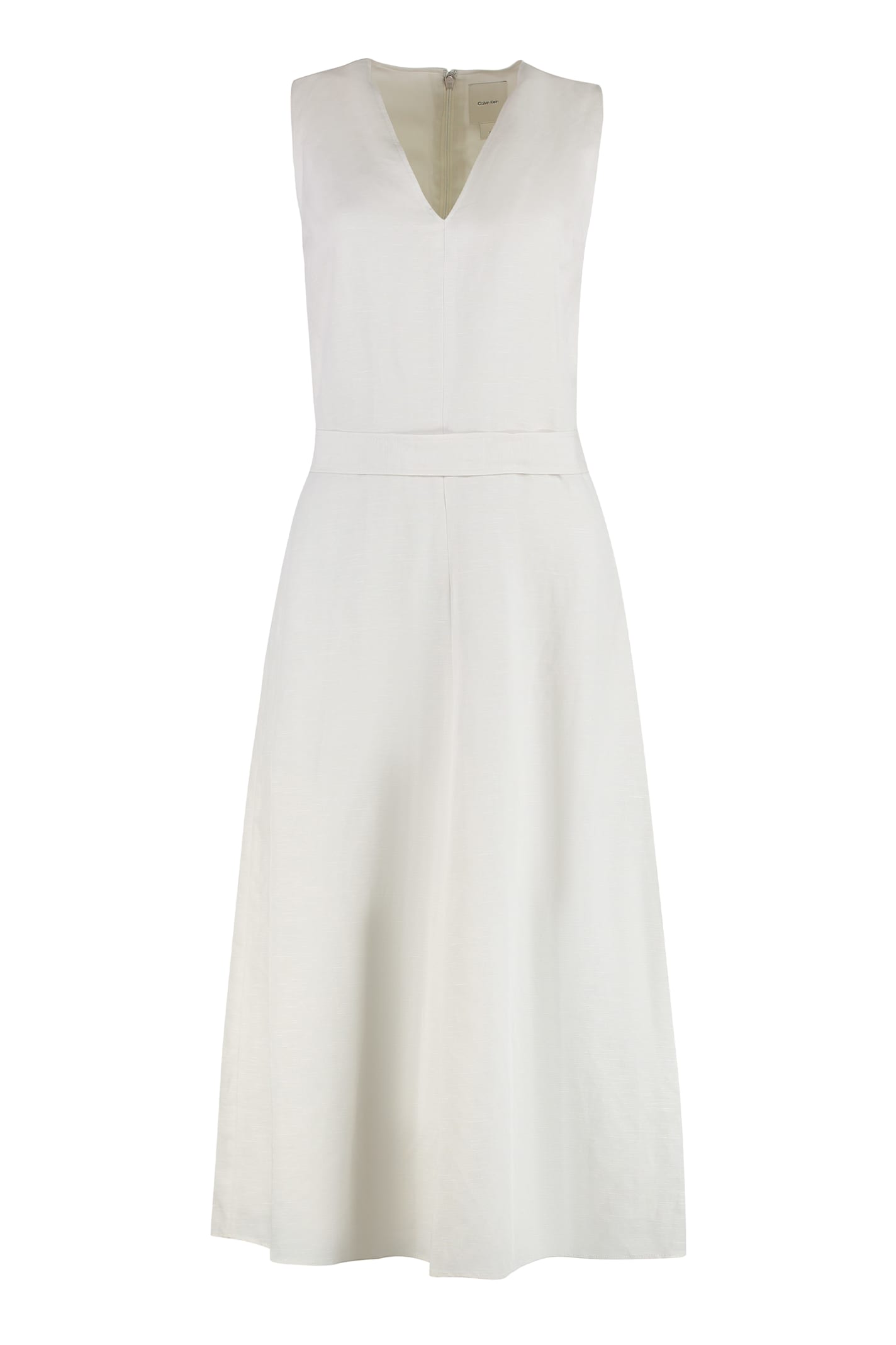 Shop Calvin Klein Linen-blend Dress In Beige