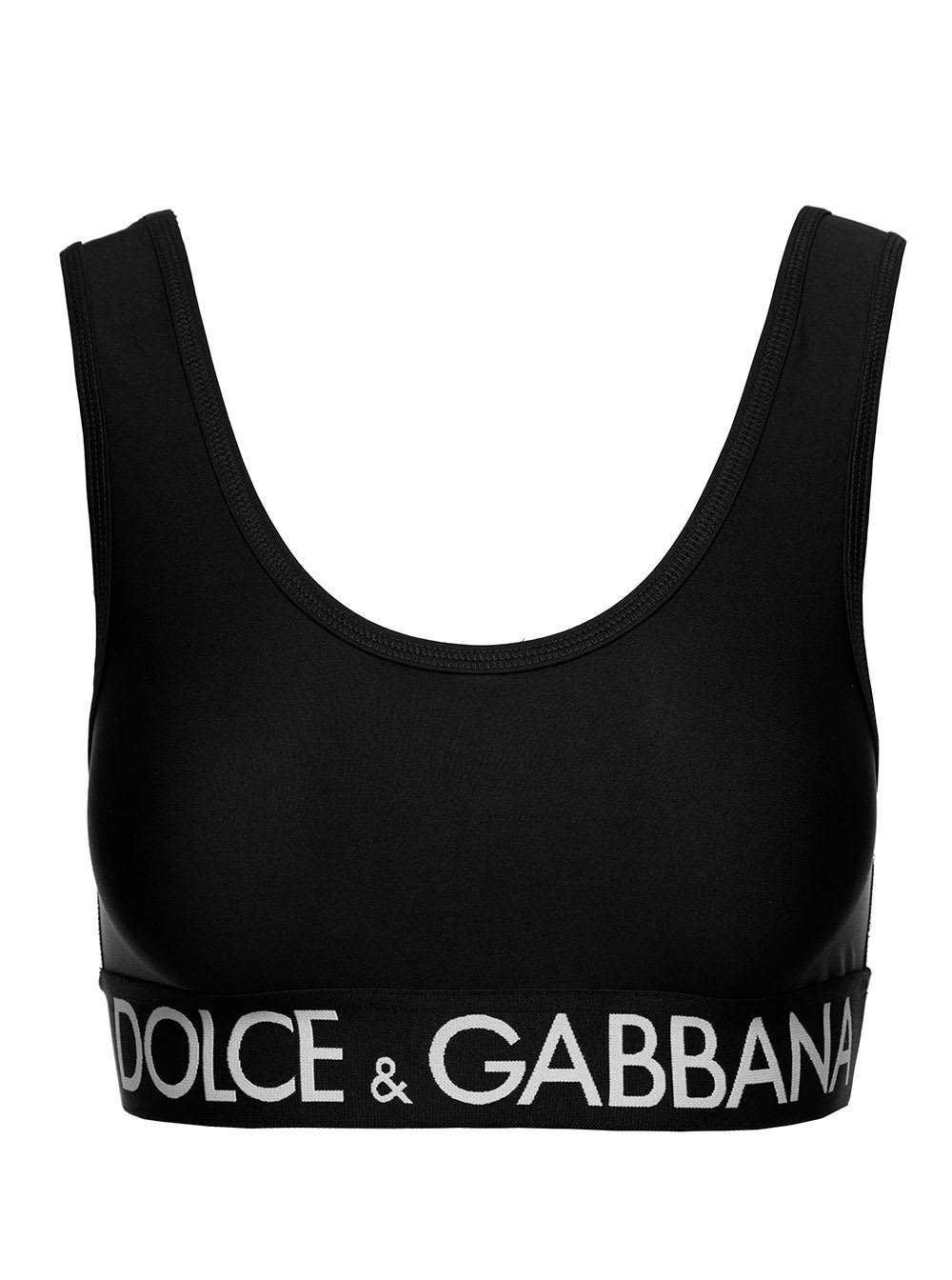Black Sports Bra With Branded Band In Stretch Tech Fabric Woman