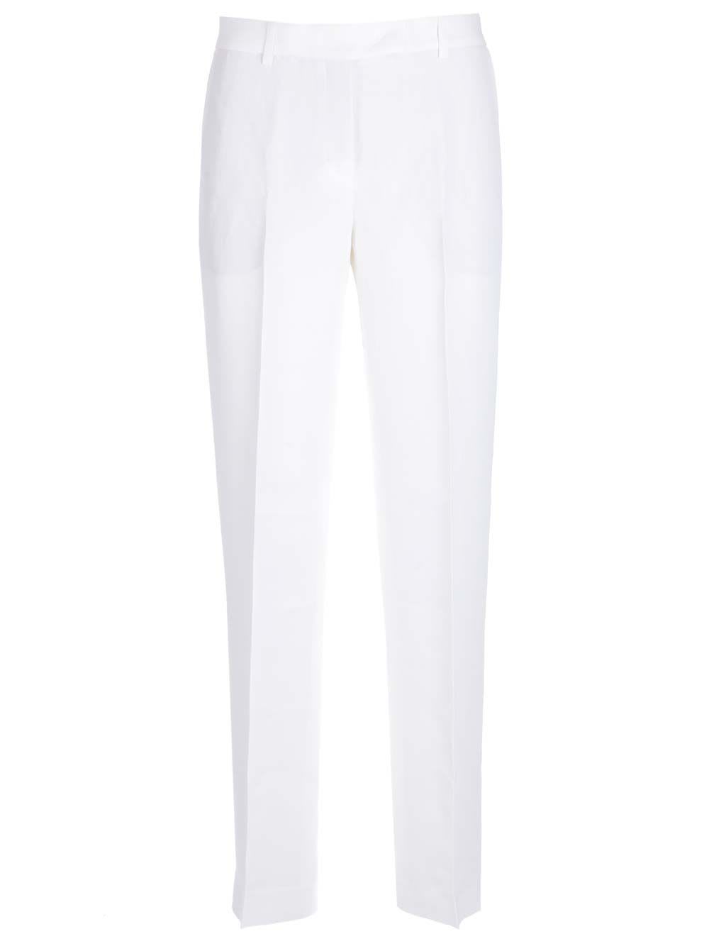 Straight-fit Trousers In White Linen