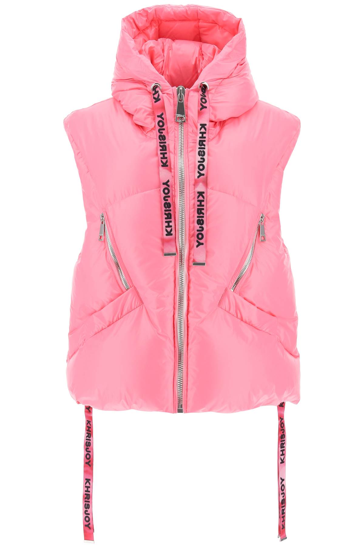 Shop Khrisjoy Oversized Puffer Vest With Hood In Flamingo Pink (pink)