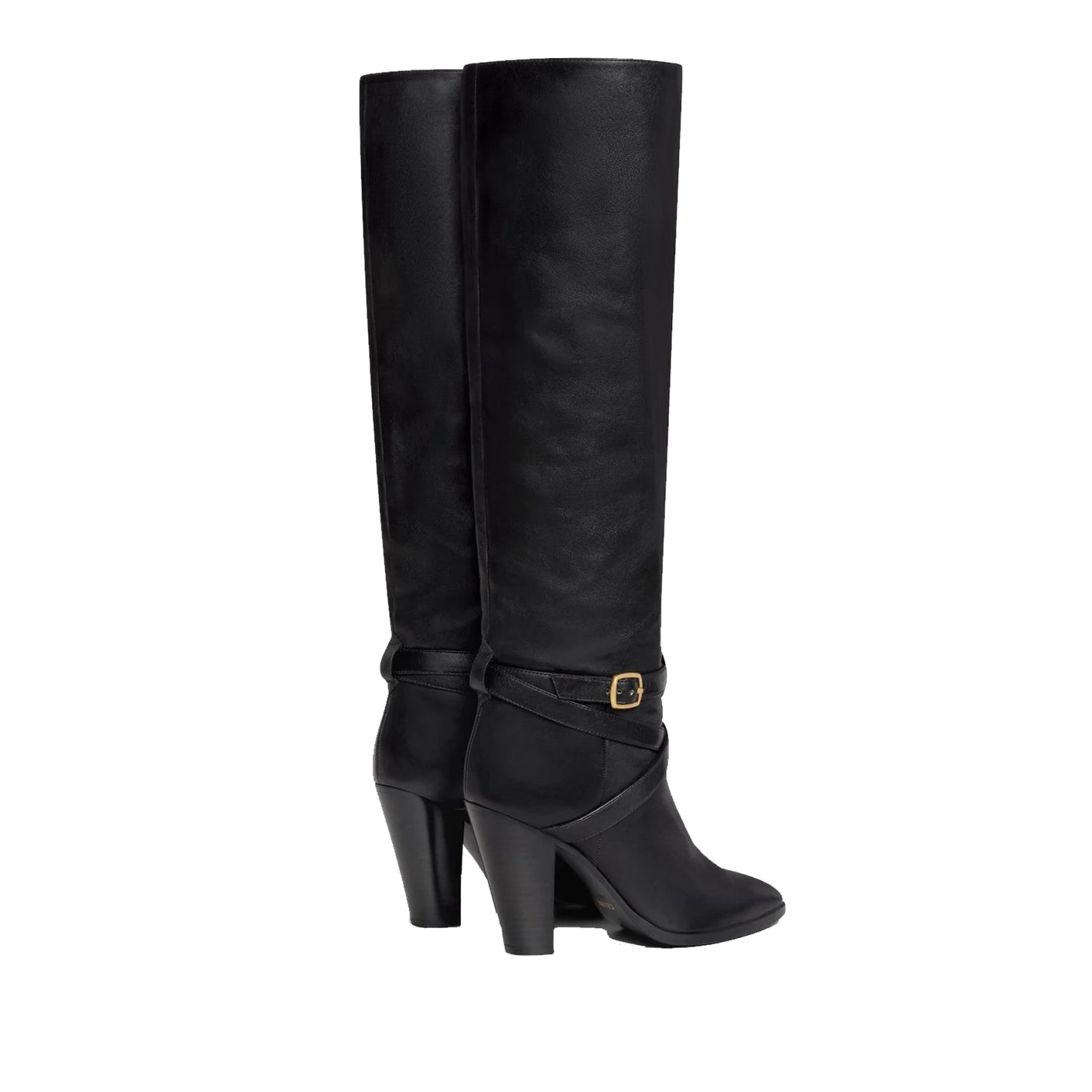 Celine Knee-length Wilters Leather Boots With Ankle Strap 10cm In Black