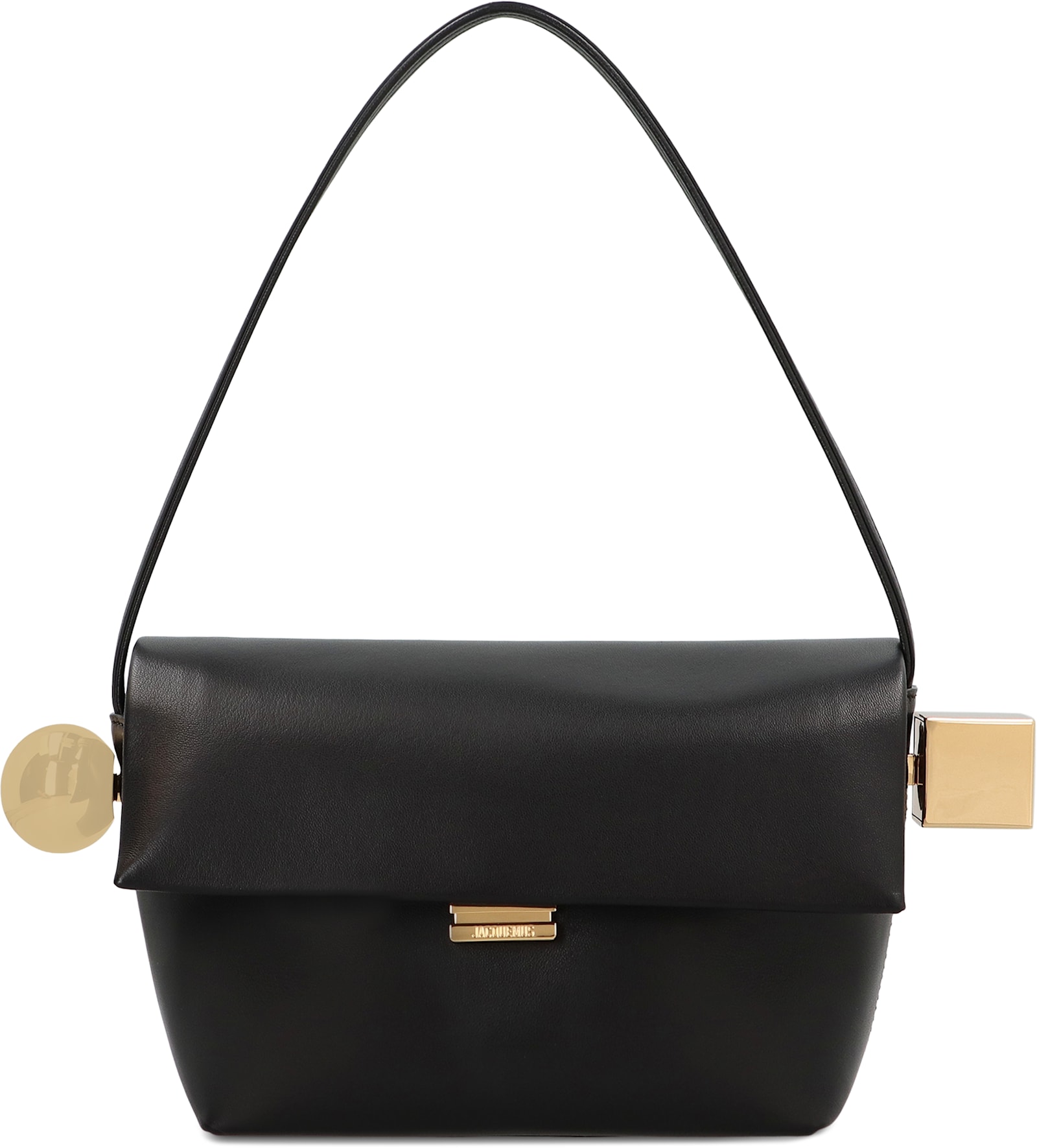 Jacquemus The Rond Carre Leather Shoulder Bag In Black