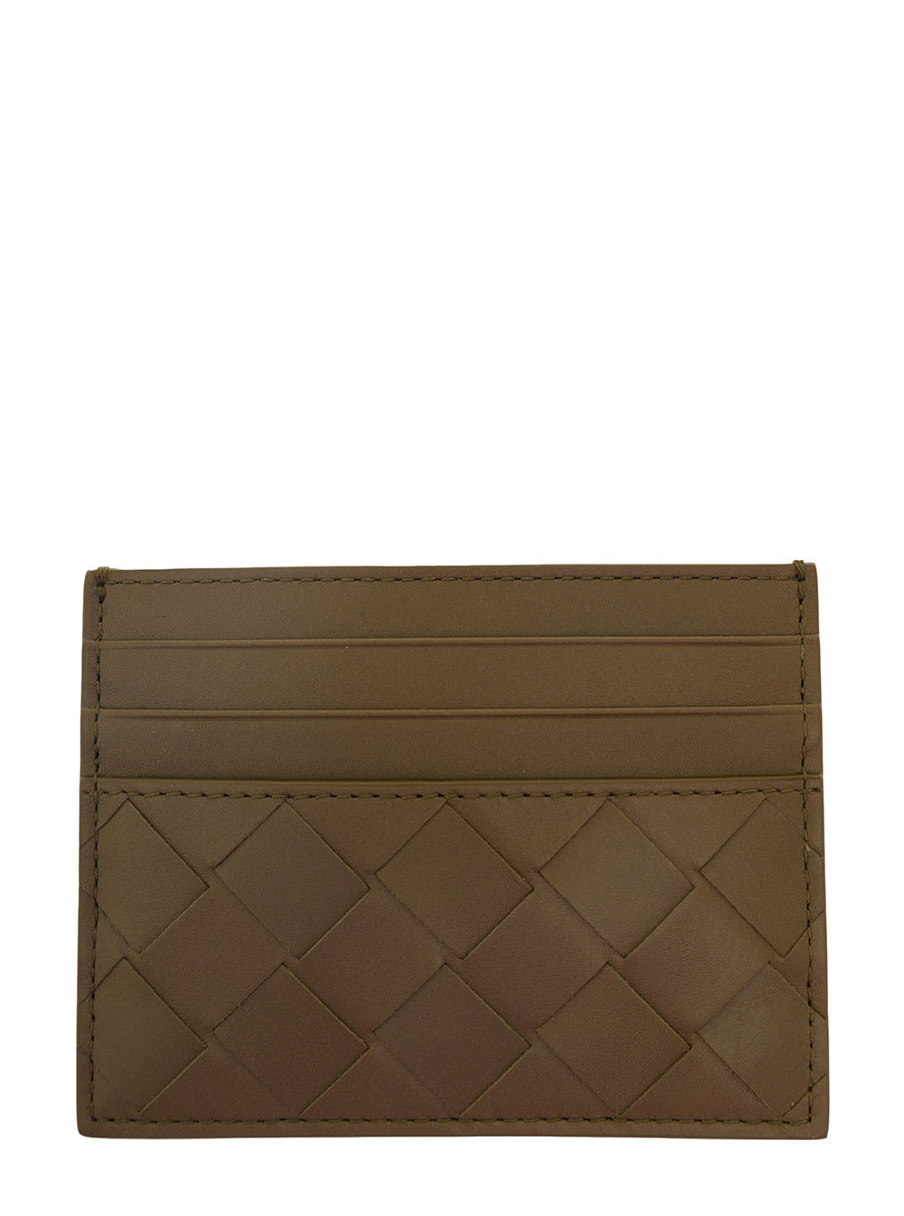 Beige Card-holder With Intreccio Motif In Leather Man