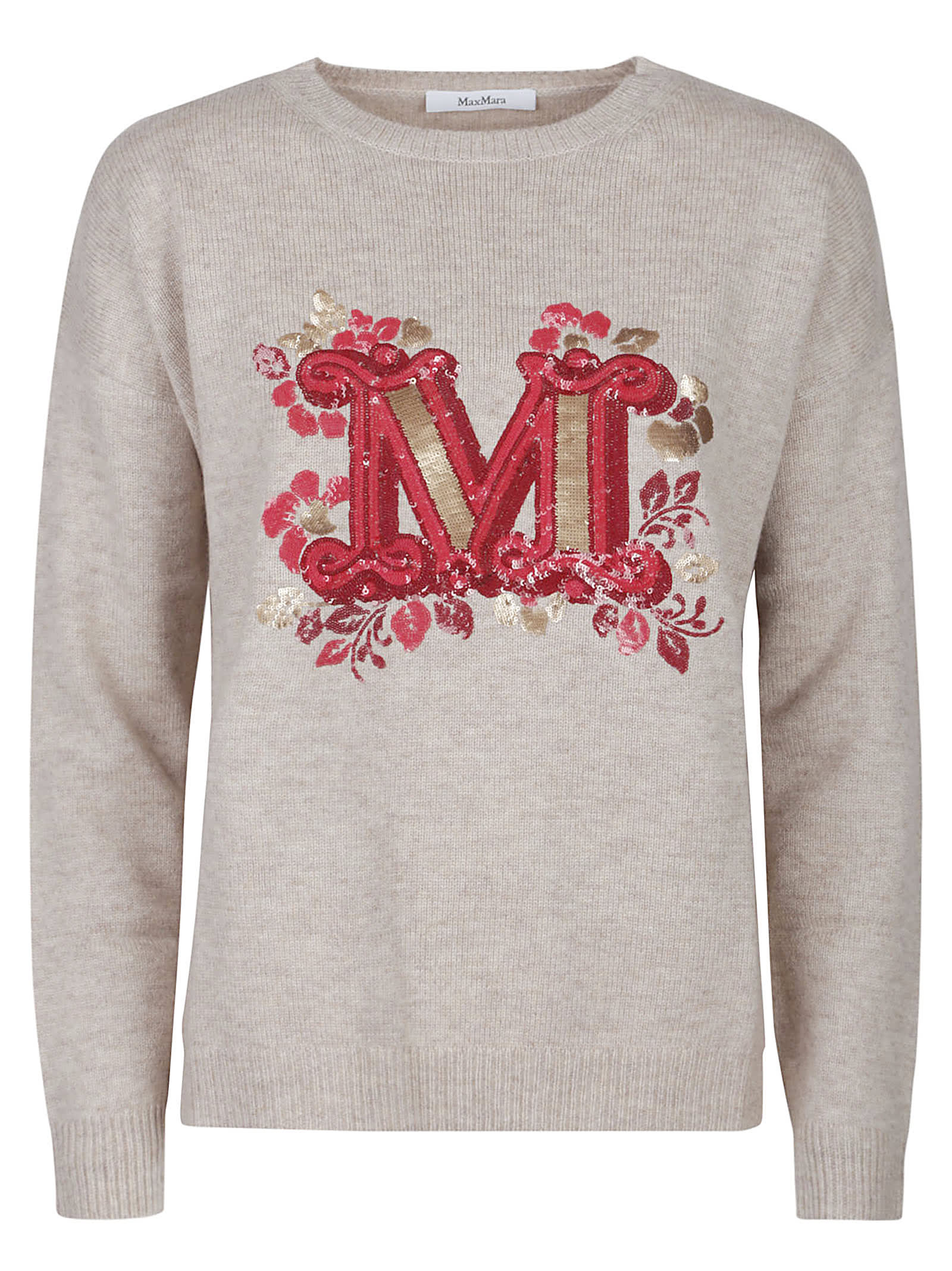 Max Mara Special Edition Crew Neck Cashmere Blend Quota Sweater With In Gray