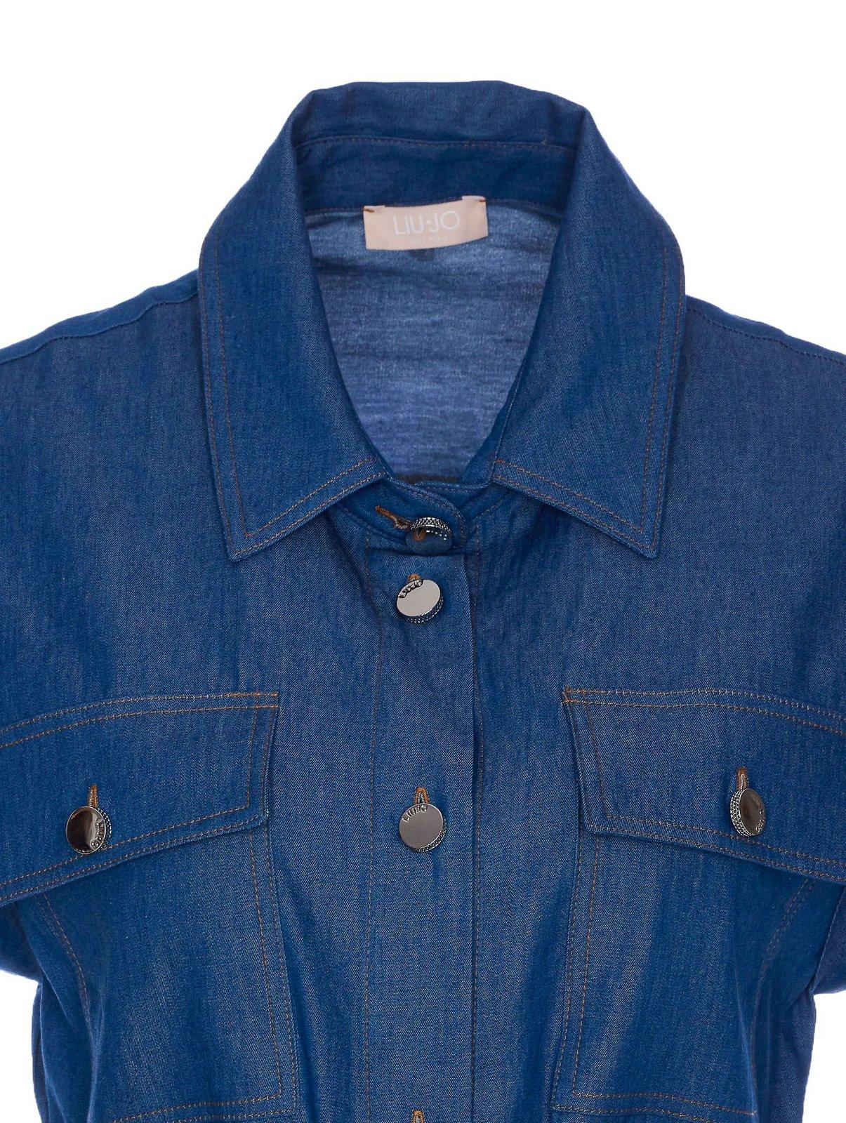 Liu •jo Belted Denim Mini Dress With Waist Tie