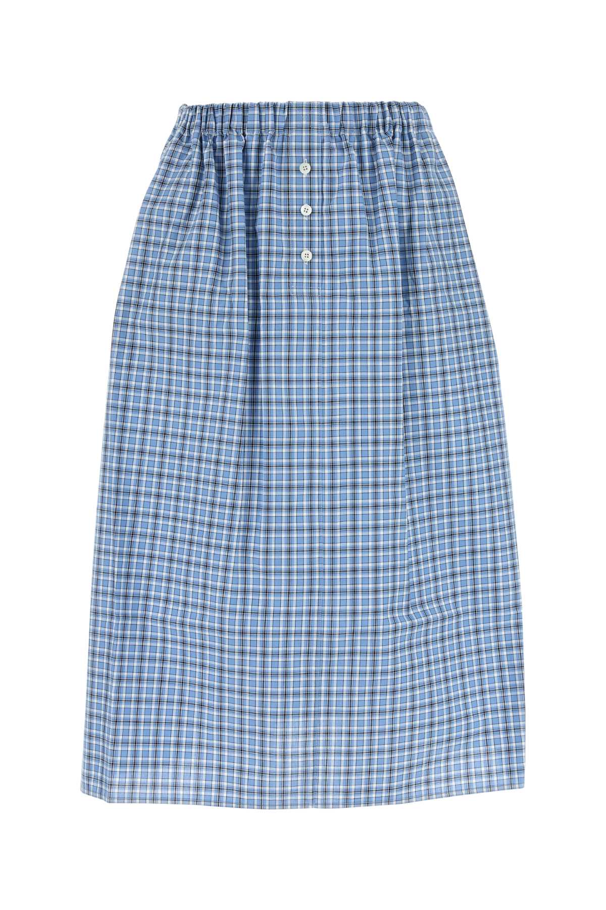 Miu Miu Embroidered Cotton Skirt In Celesteblu