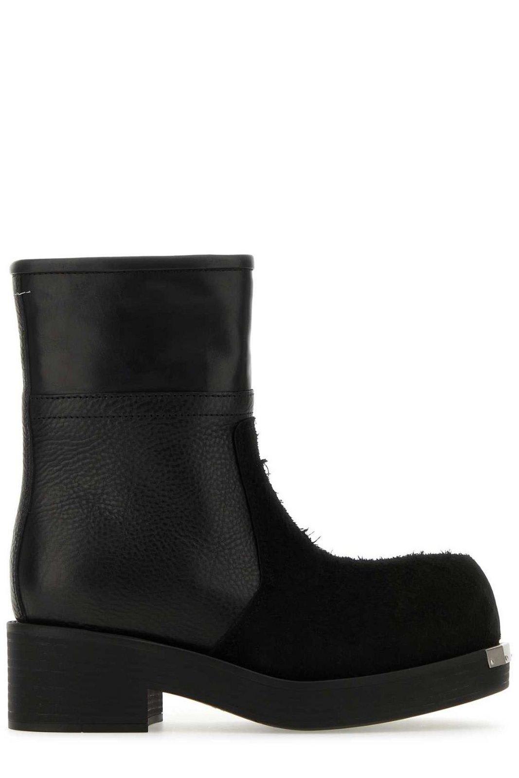 Shop Mm6 Maison Margiela Round Toe Ankle Boots In Black