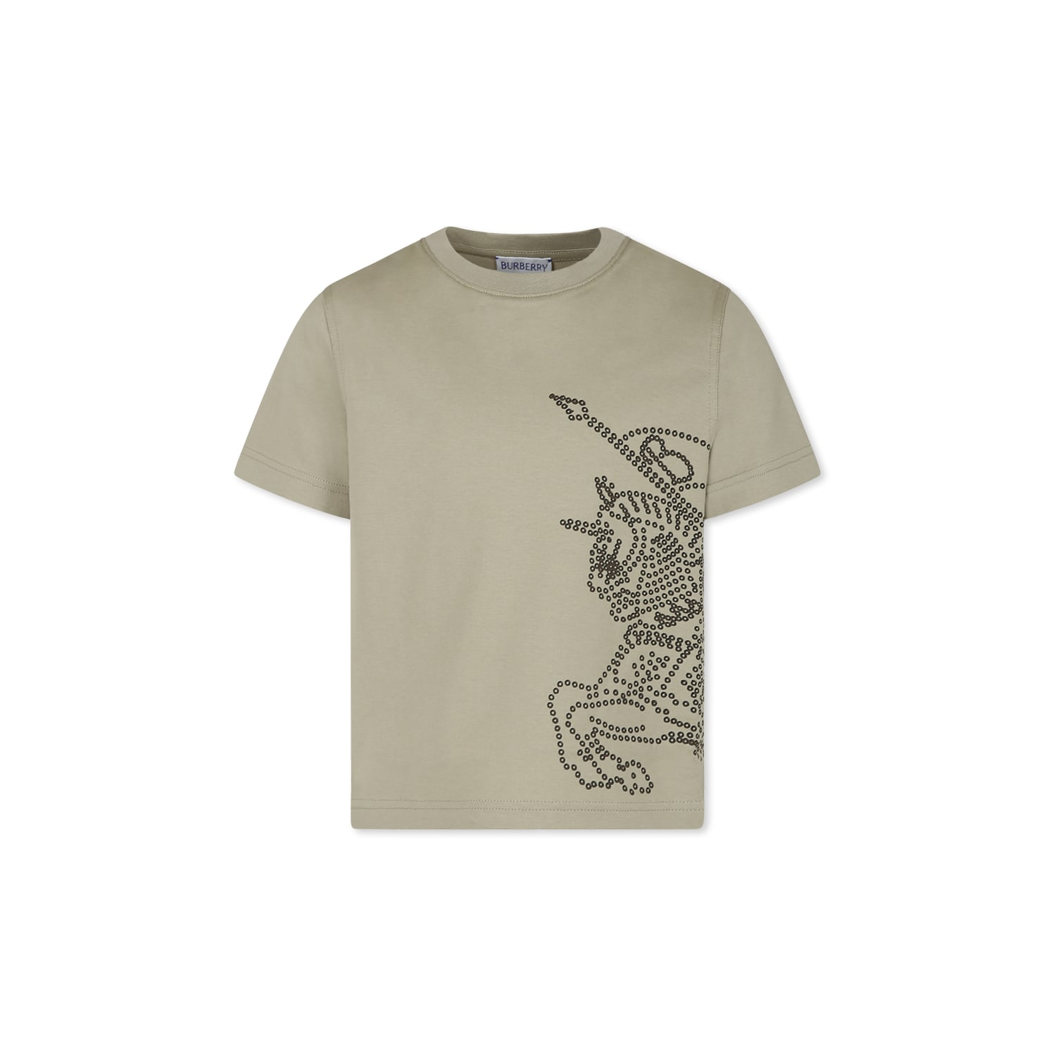 Burberry Kids' Green T-shirt For Boy With Equestrian Knigh In Beige