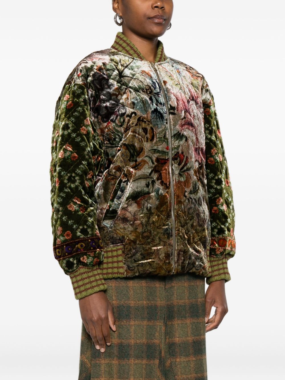Pierre-louis Mascia Pierre Louis Mascia Printed Silk Blend Bomber Jacket In Green