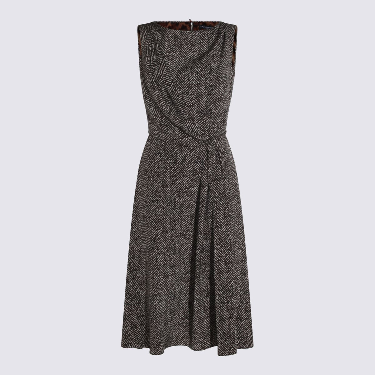 Dolce & Gabbana Heavy Crepe Dress With Chevron Print Dresses Grey In Gray
