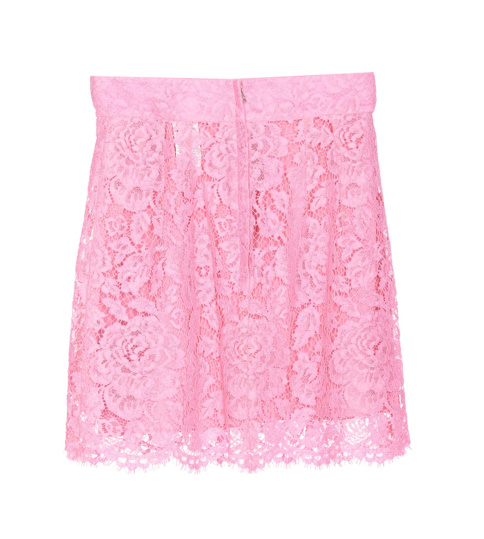 Shop Dolce & Gabbana Branded Floral Cordonetto Lace Miniskirt In Pink