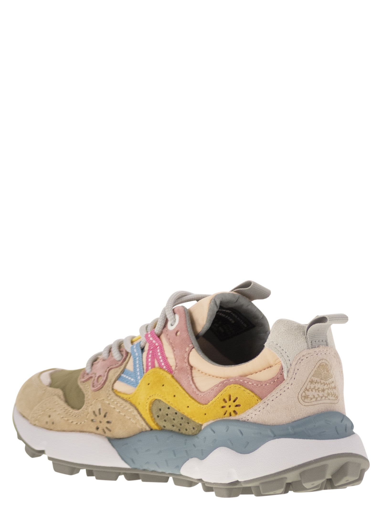 Flower Mountain Yamano 3 Suede And Nylon Dark Rose And Chestnut Sneakers In Pink/brown