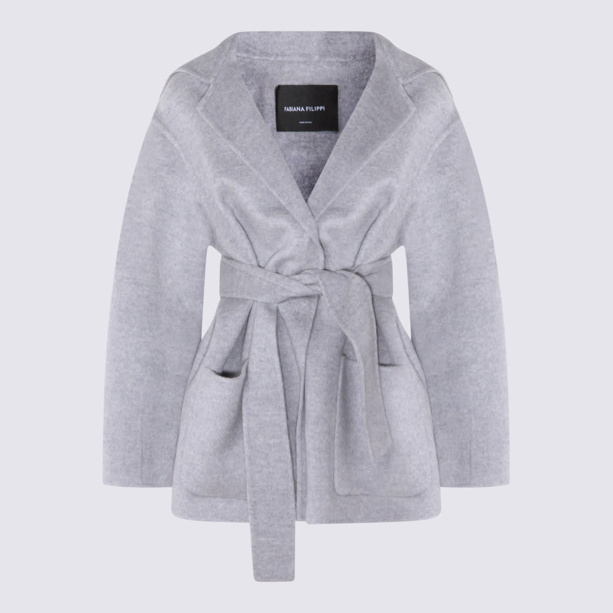 Fabiana Filippi Stylish Coat With Belted Waist And Hood In Gray