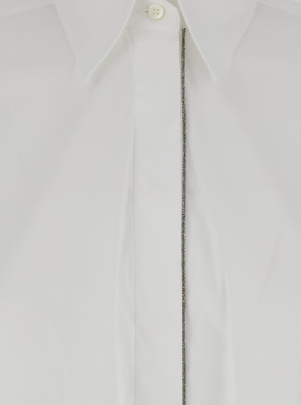 Shop Brunello Cucinelli Oversized White Shirt With Monile Detail In Cotton Blend Woman