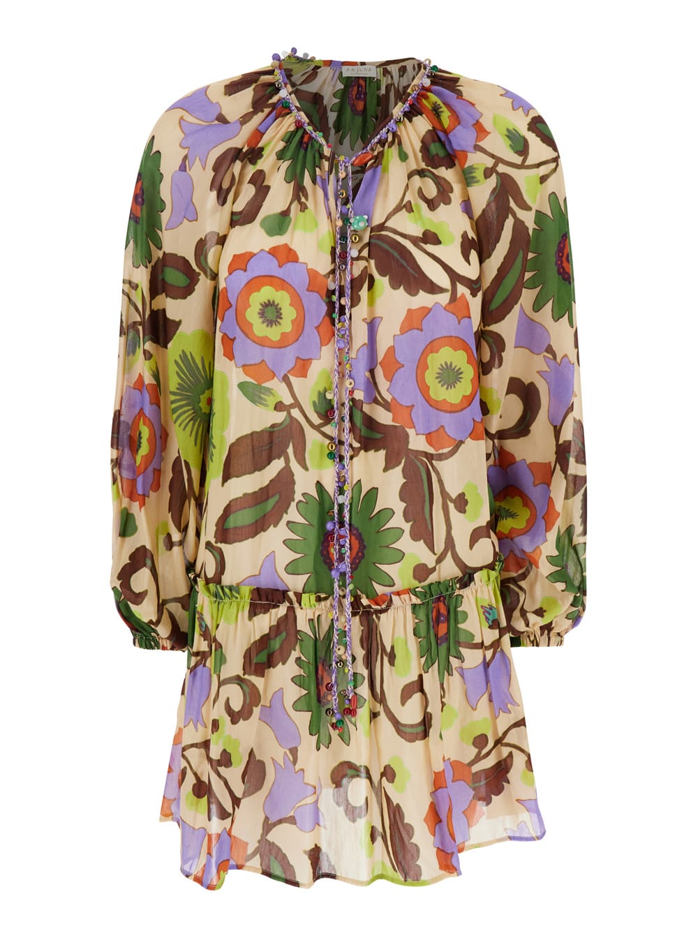 marlene Multicolor Dress With All-over Floral Motif In Cotton And Silk Blend Woman