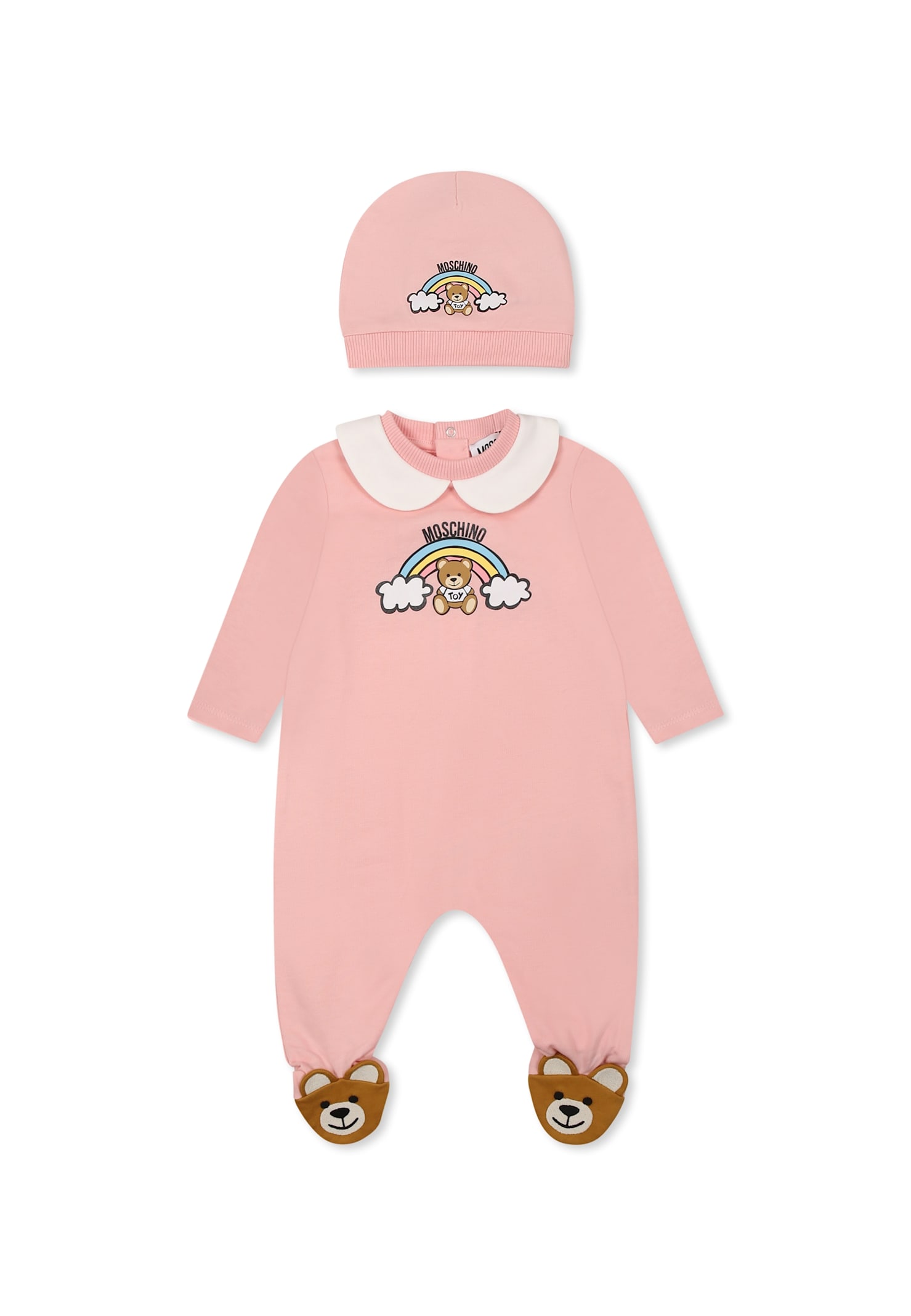 Moschino Pink Babygrow Set For Baby Girl With Teddy Bear In Pink