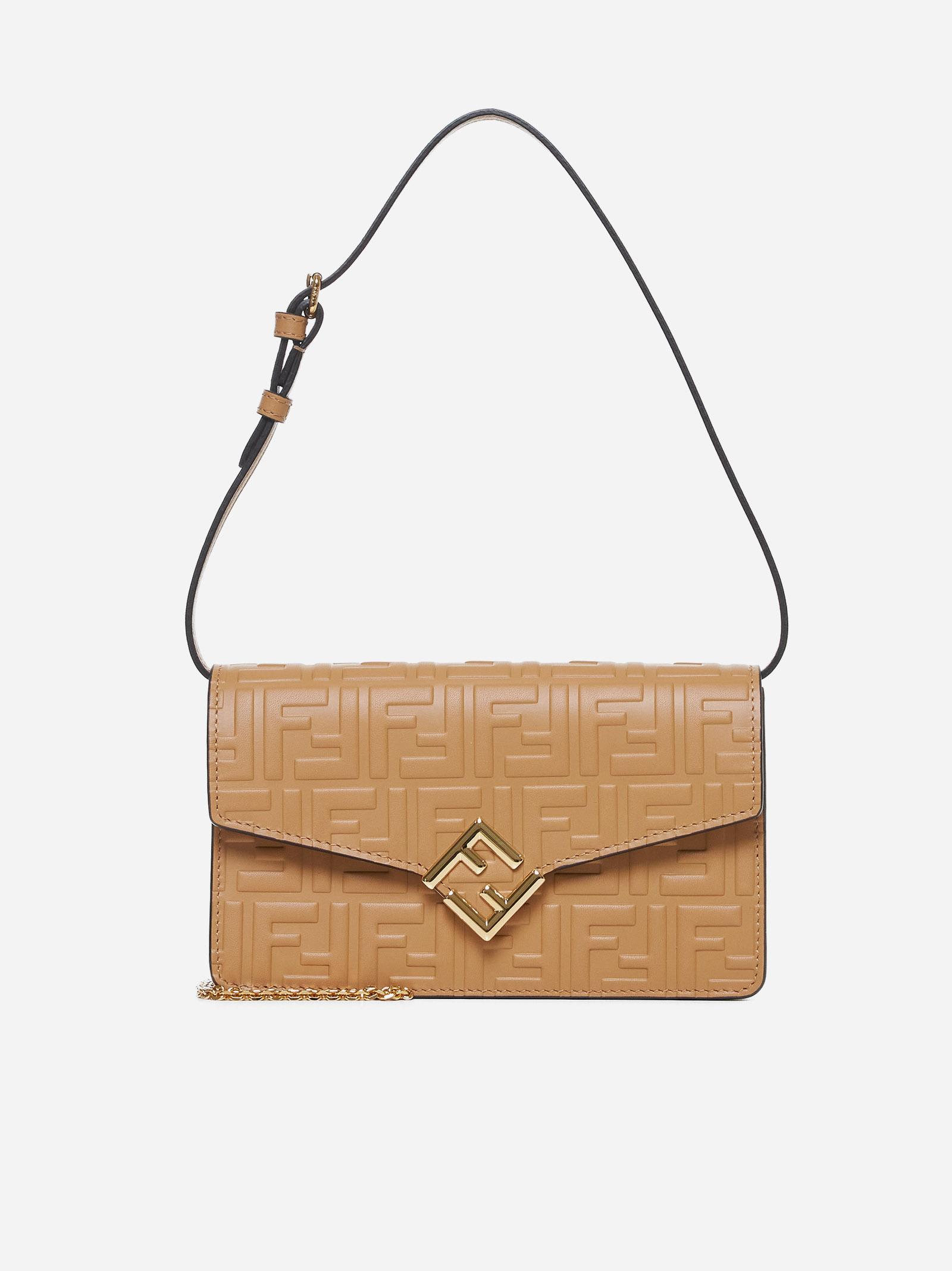 Shop Fendi Ff Diamonds Leather Wallet On Chain In Beige