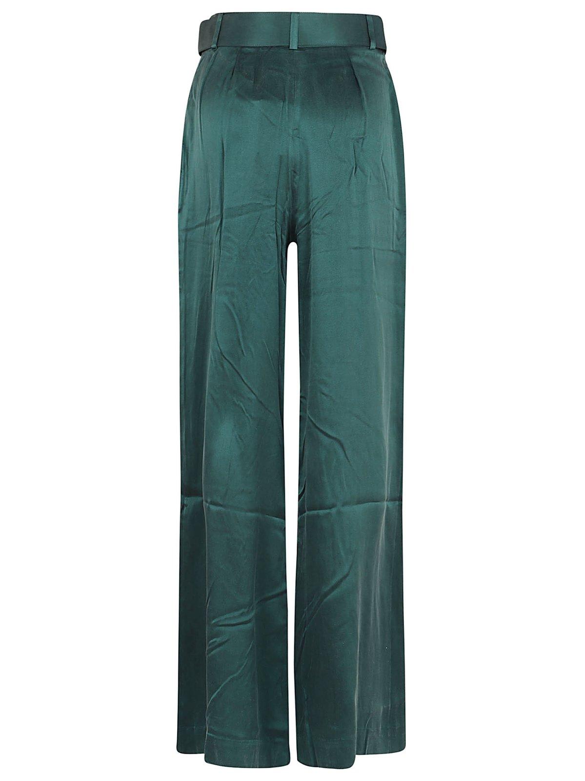 Shop Zimmermann Wide Leg Satin Trousers In Green