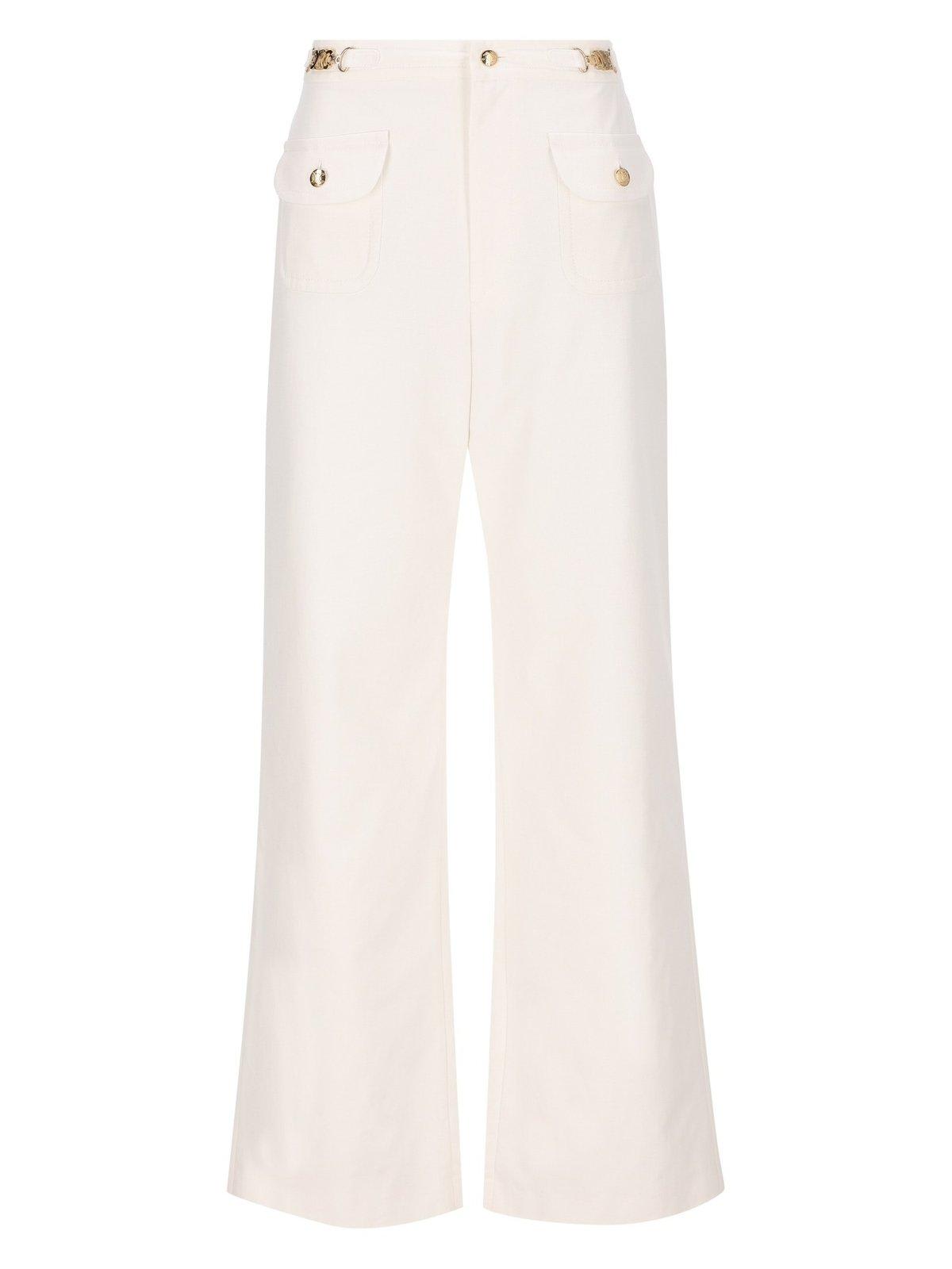 Shop Celine Triomphe Buttoned Straight-leg Trousers In Beige